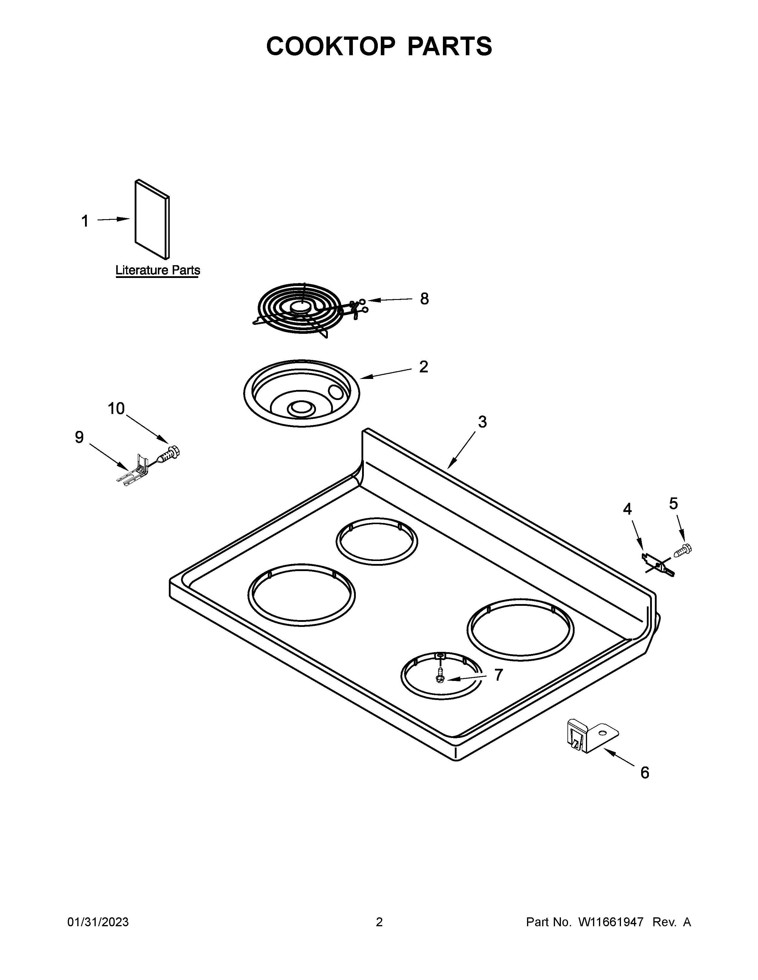 Amana 4KAER5500AW1 cooktop parts diagram