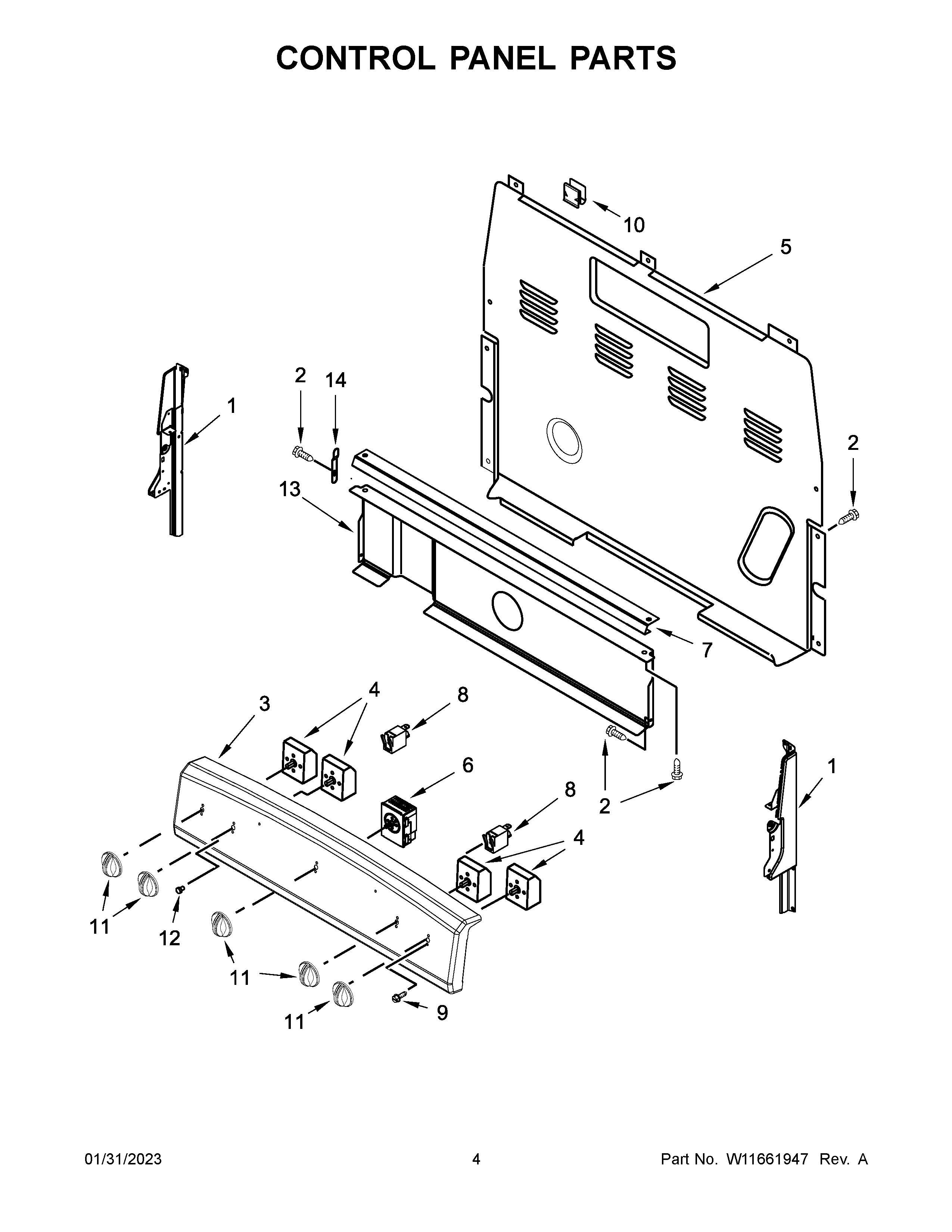 Amana 4KAER5500AW1 control panel parts diagram