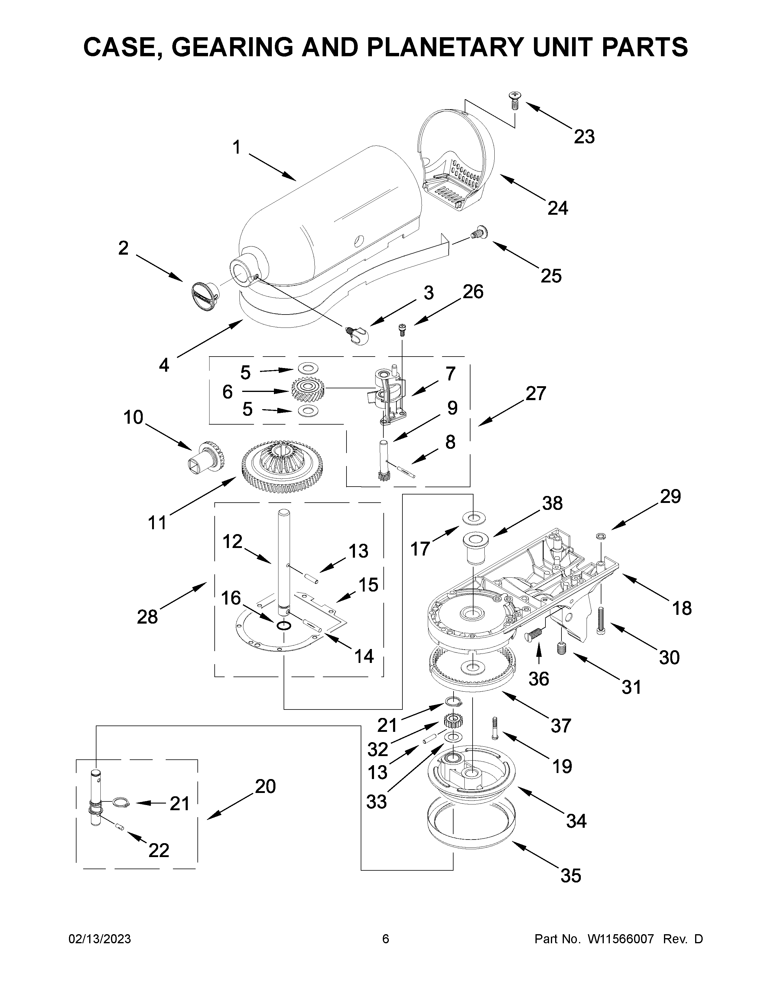 KitchenAid KSM195PSHI0 case, gearing and planetary unit parts diagram