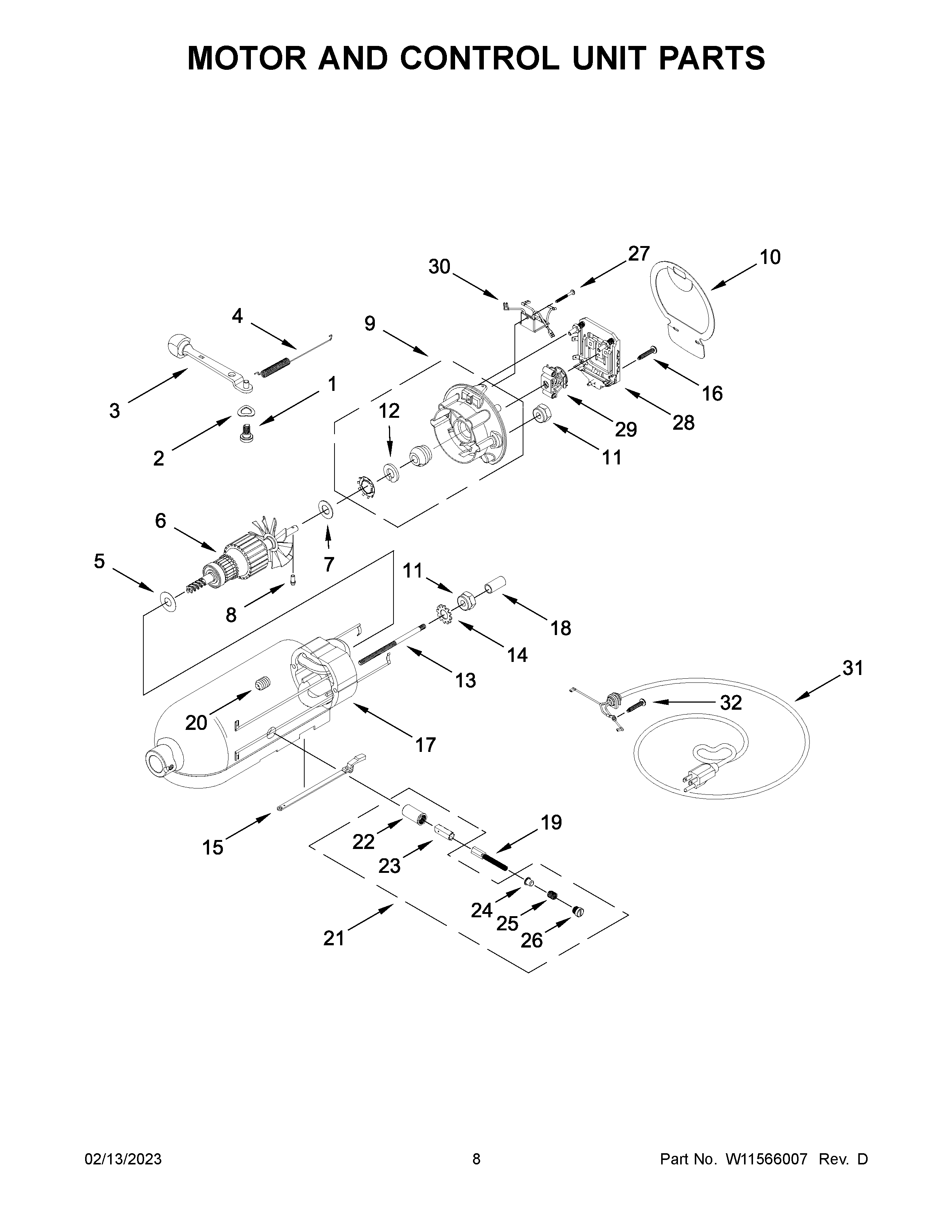 KitchenAid KSM195PSHI0 motor and control unit parts diagram
