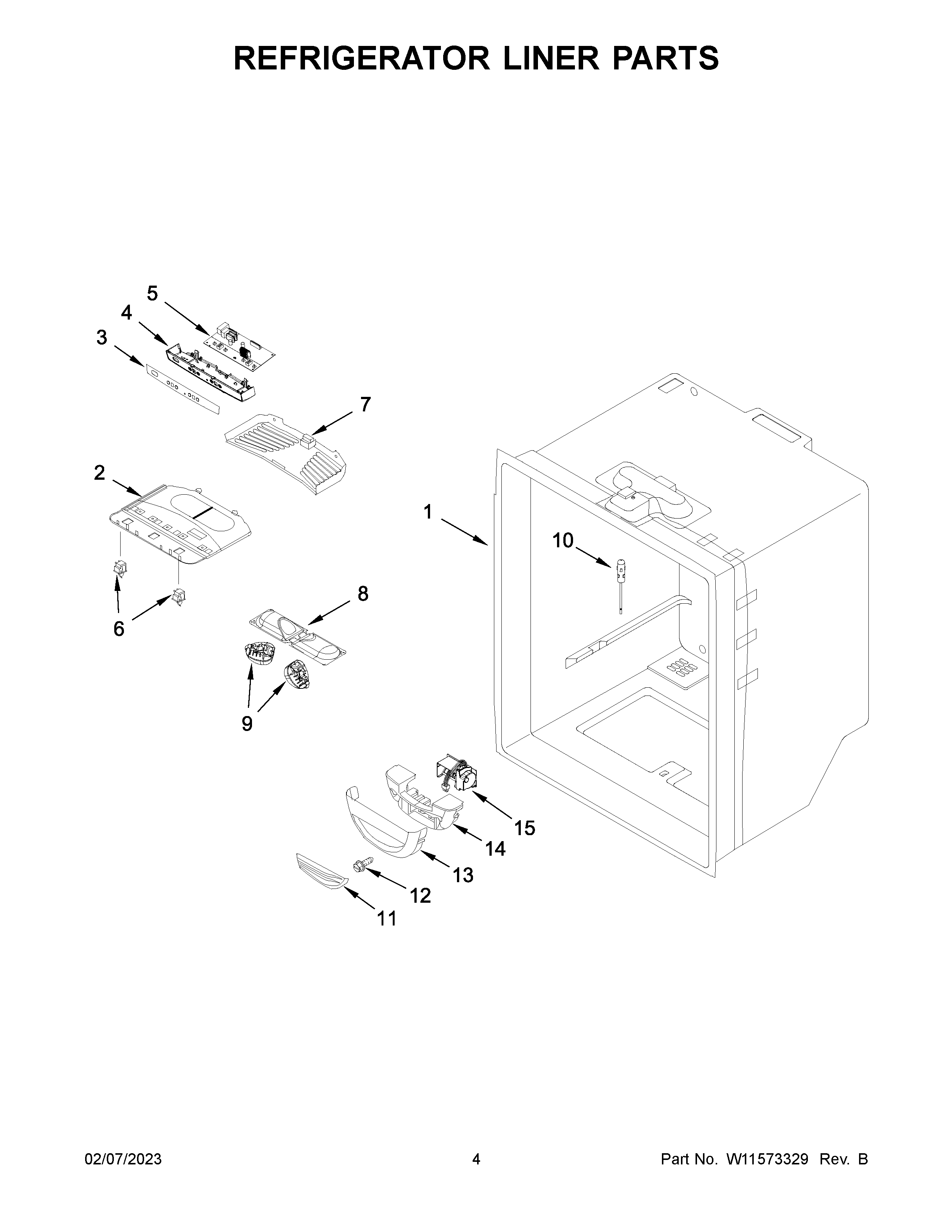 Whirlpool WRF535SMHZ08 refrigerator liner parts diagram