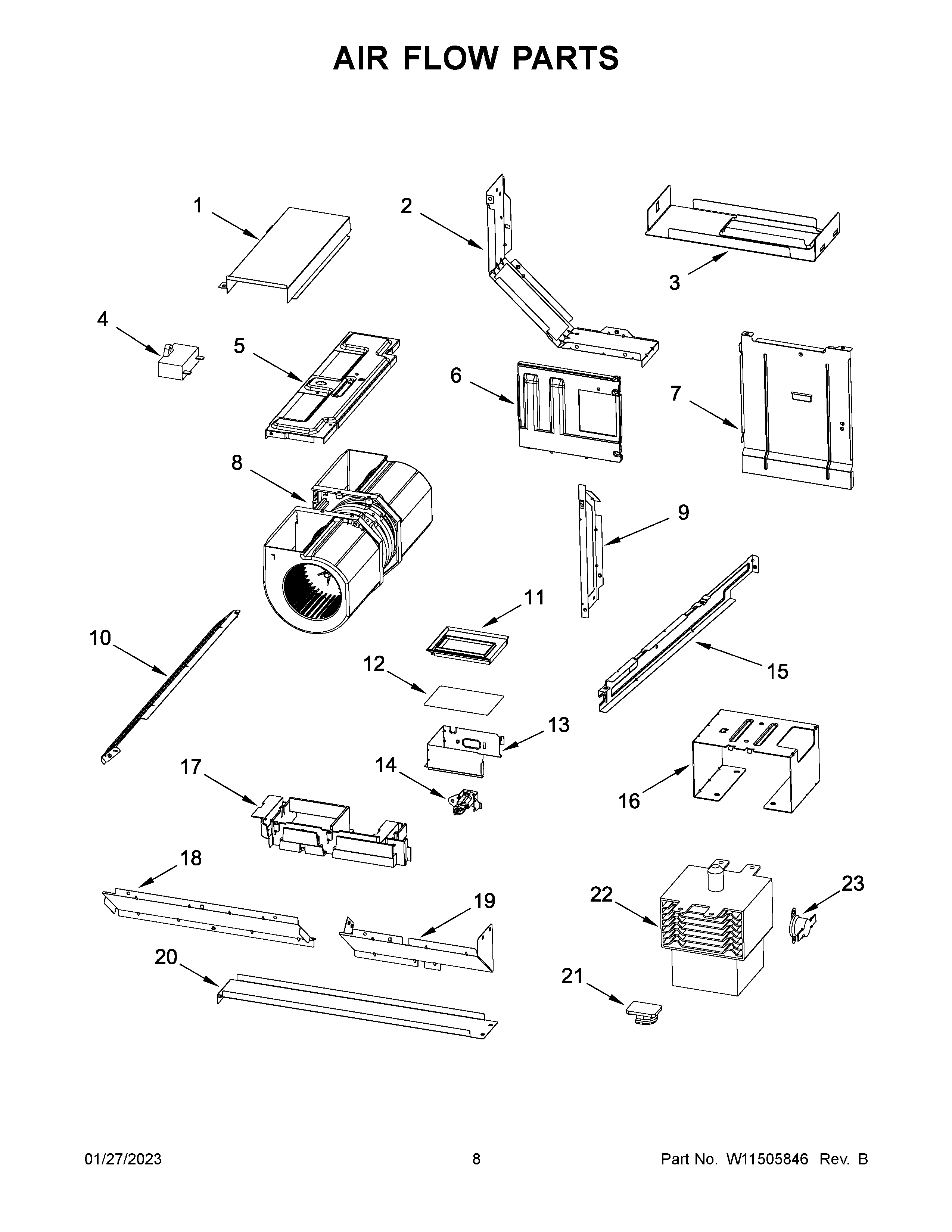 Whirlpool YWML35011KW00 air flow parts diagram