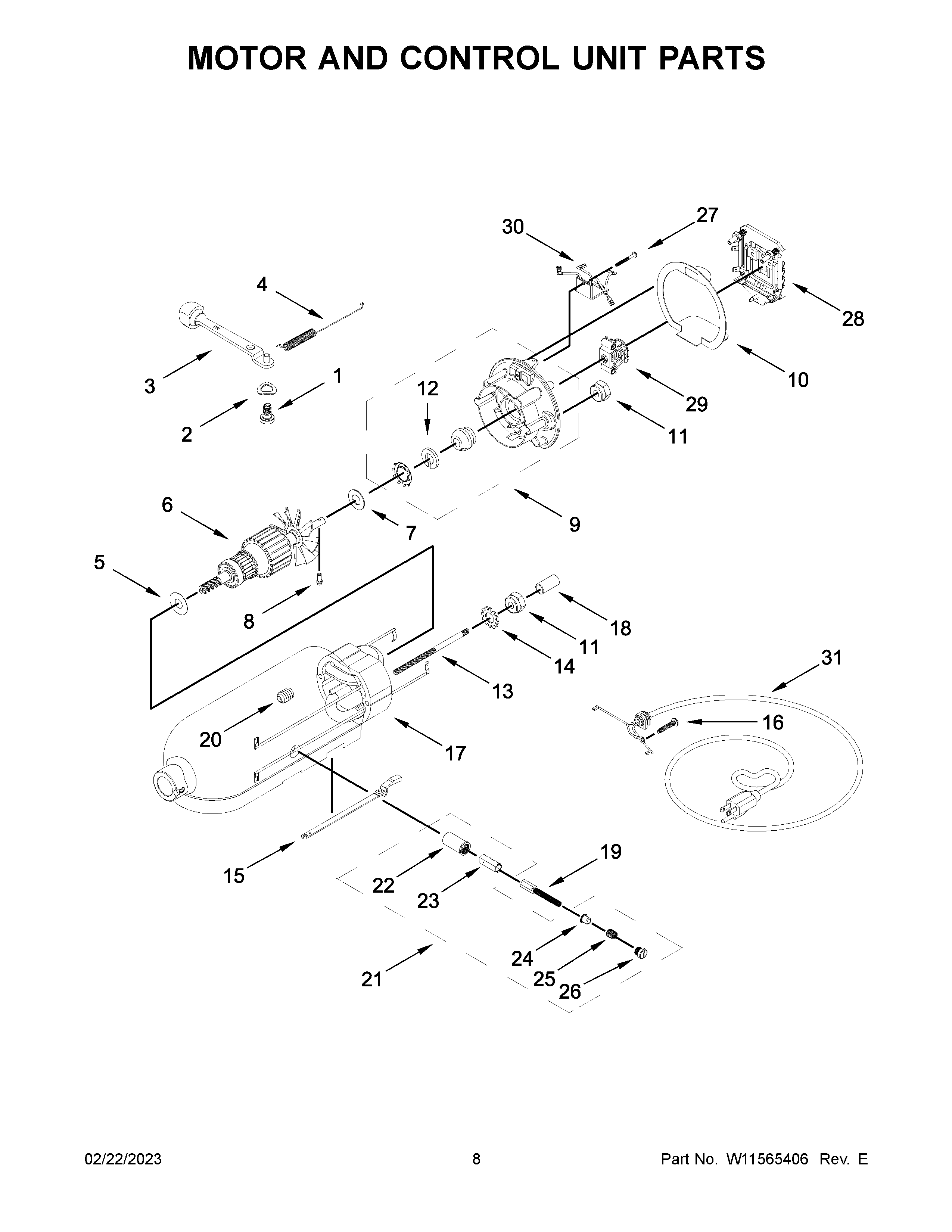 KitchenAid 5KSM195PSABK0 motor and control unit parts diagram