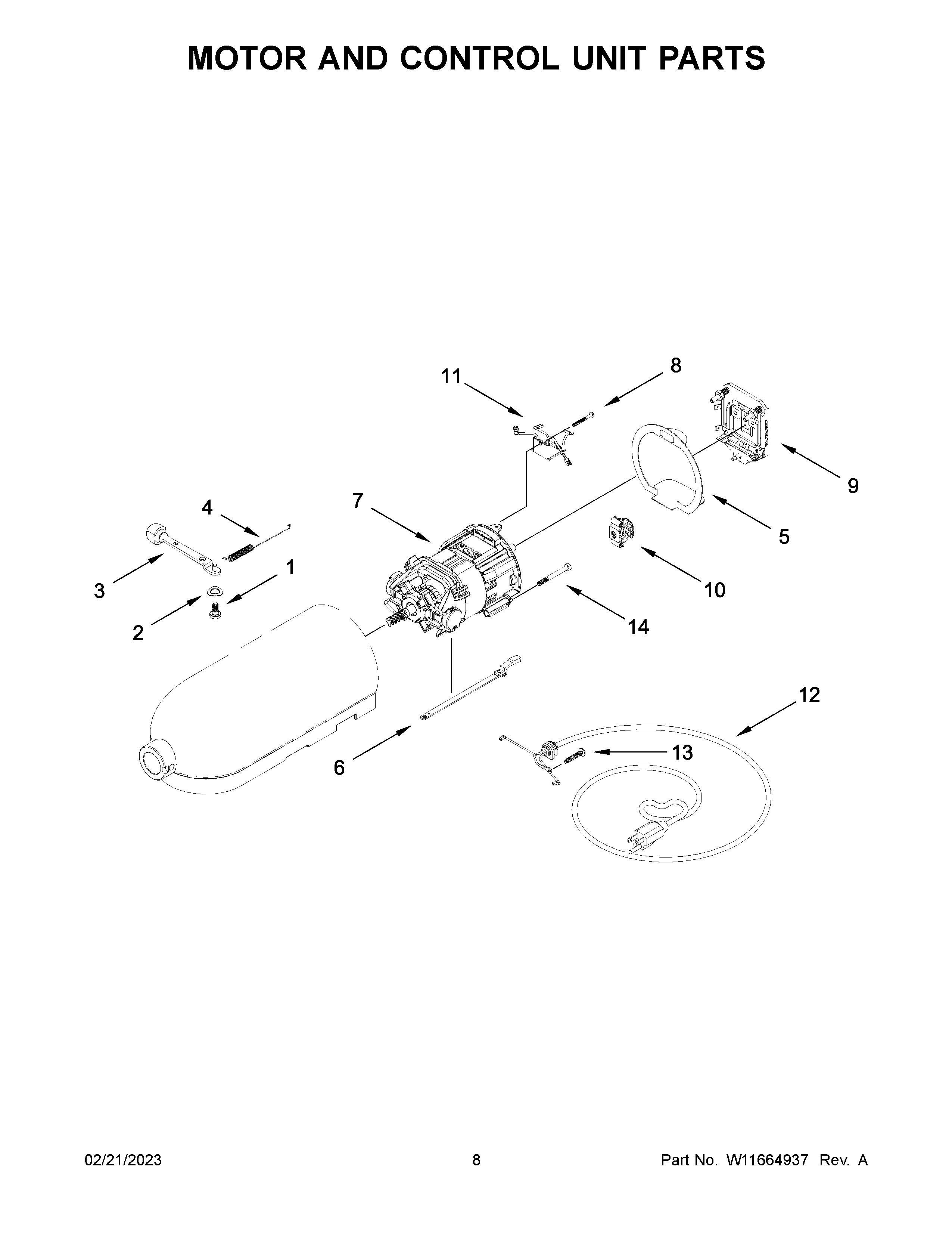 KitchenAid KSM195PSPL5 motor and control unit parts diagram