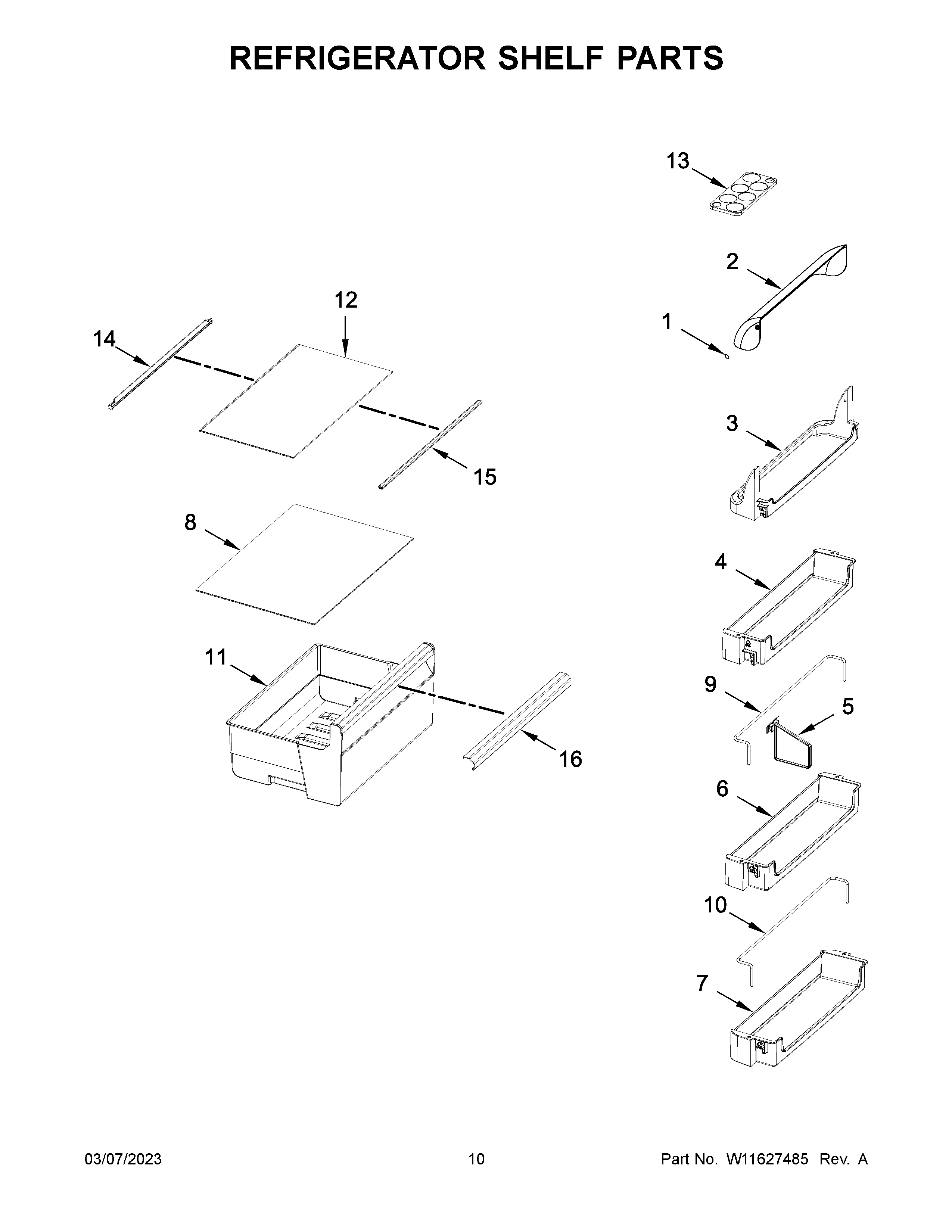 KitchenAid KBBX104EPA03 refrigerator shelf parts diagram