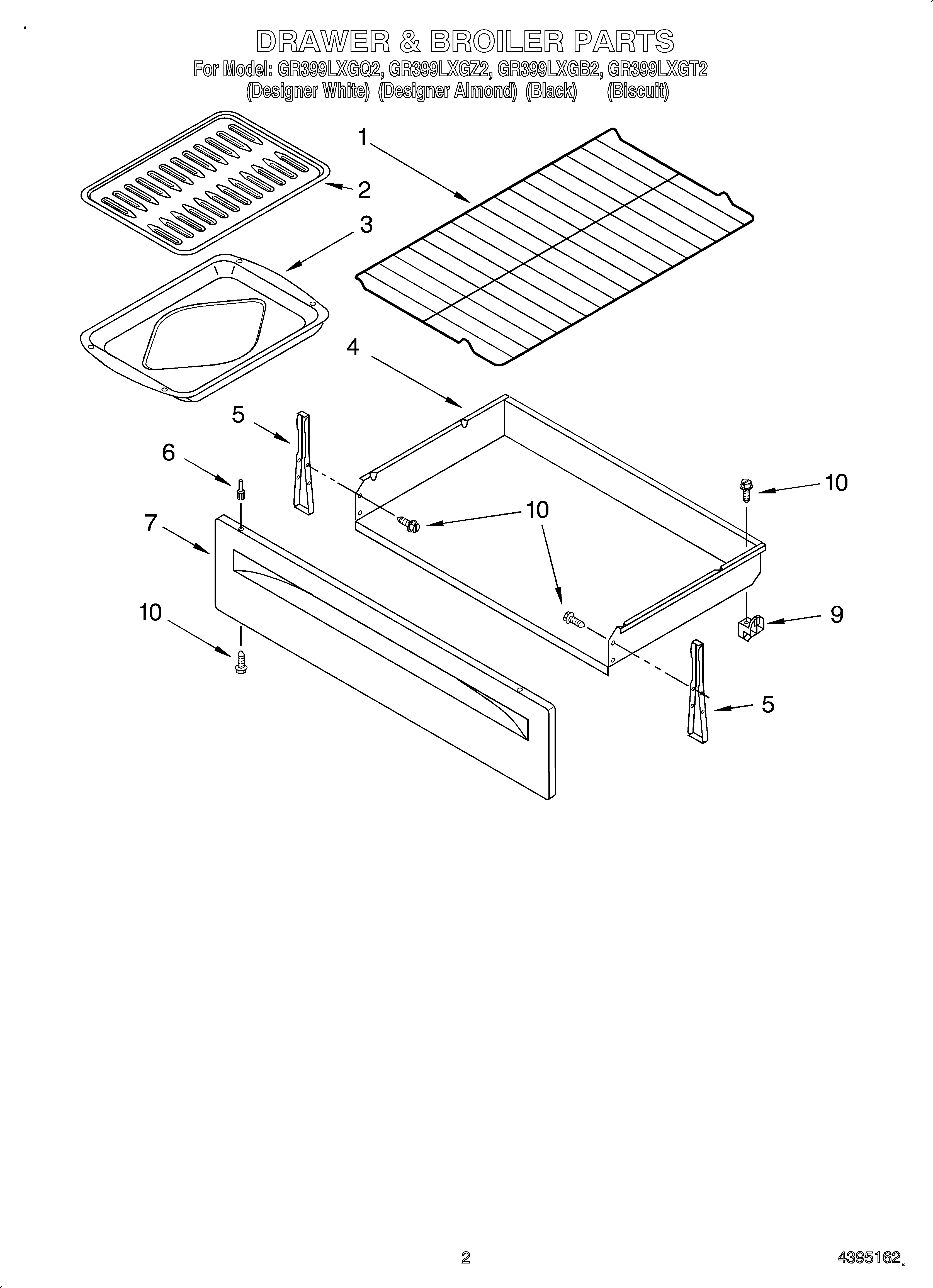 Whirlpool OEMGR399LXGT2 drawer and broiler diagram