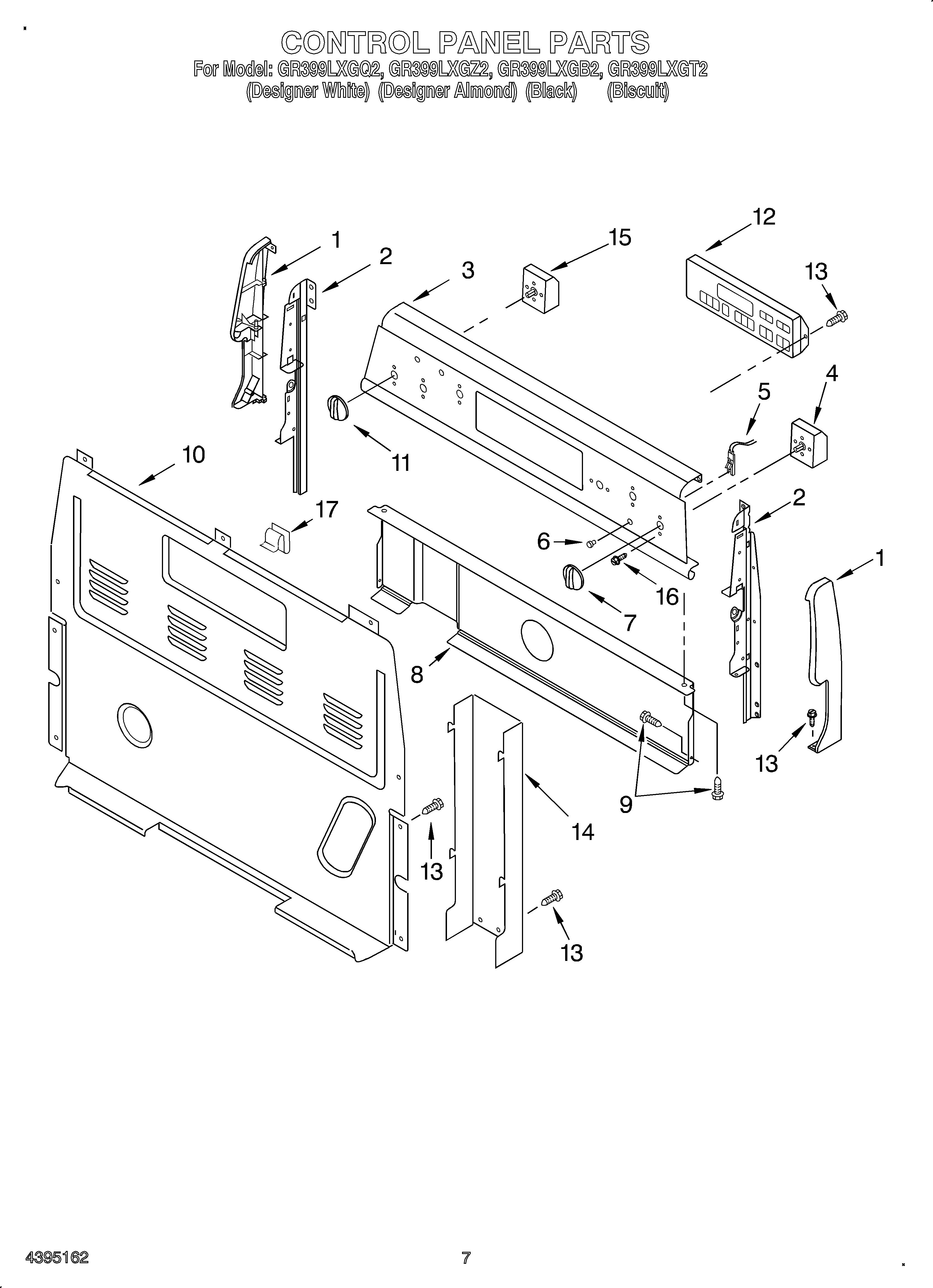 Whirlpool OEMGR399LXGT2 control panel/optional diagram
