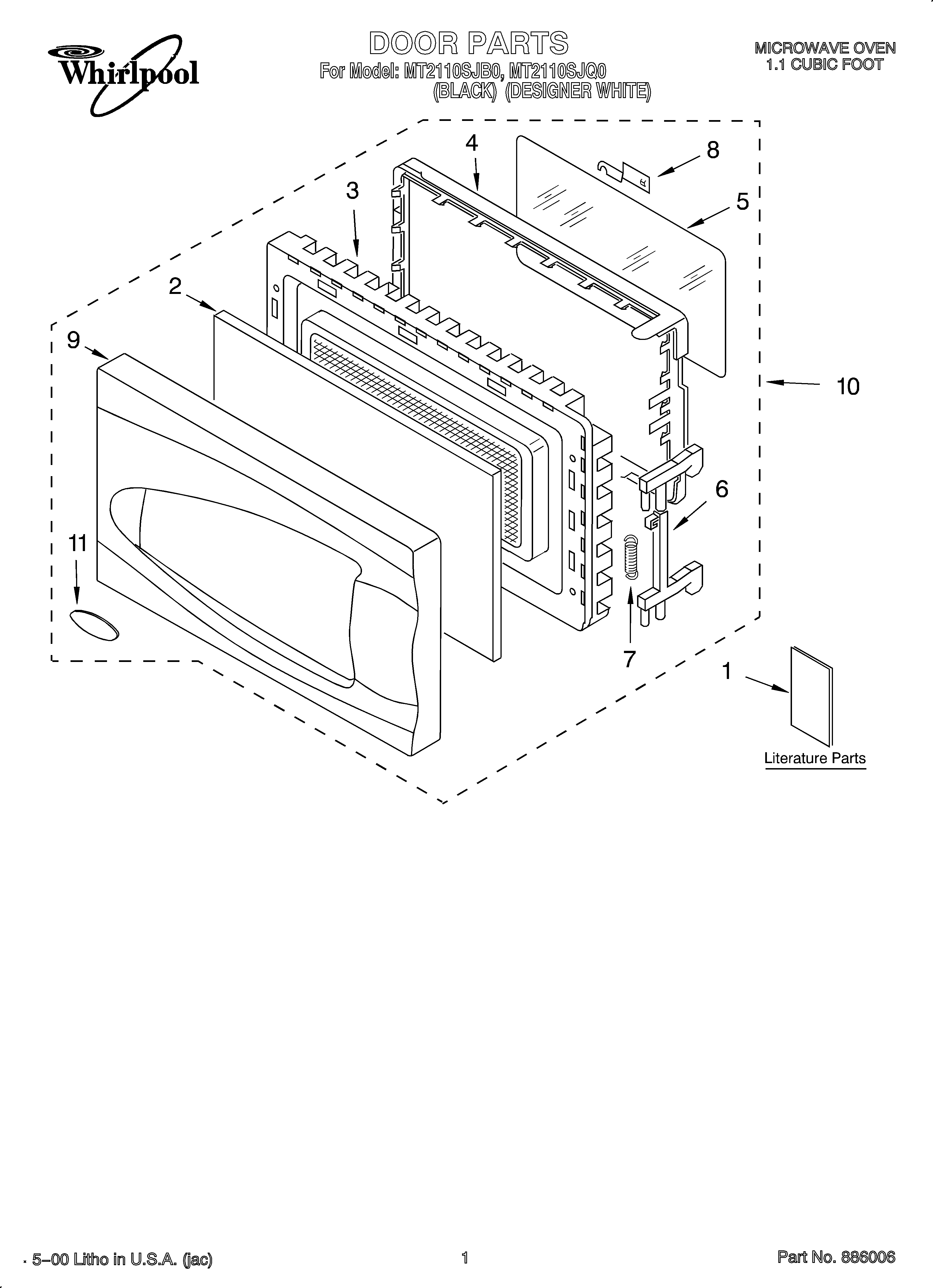 Whirlpool OEMMT2110SJQ0 door/literature diagram