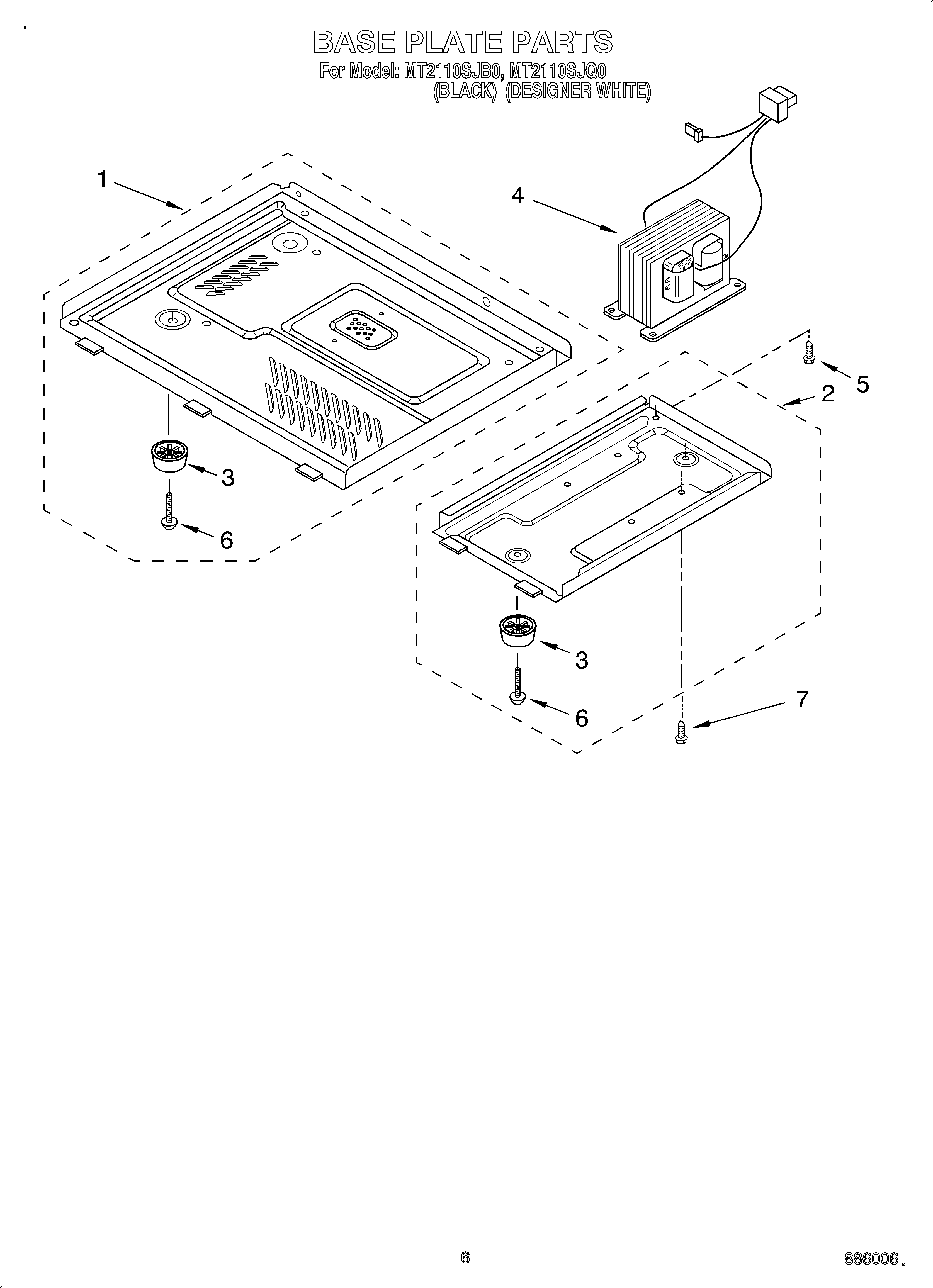 Whirlpool OEMMT2110SJQ0 base plate diagram