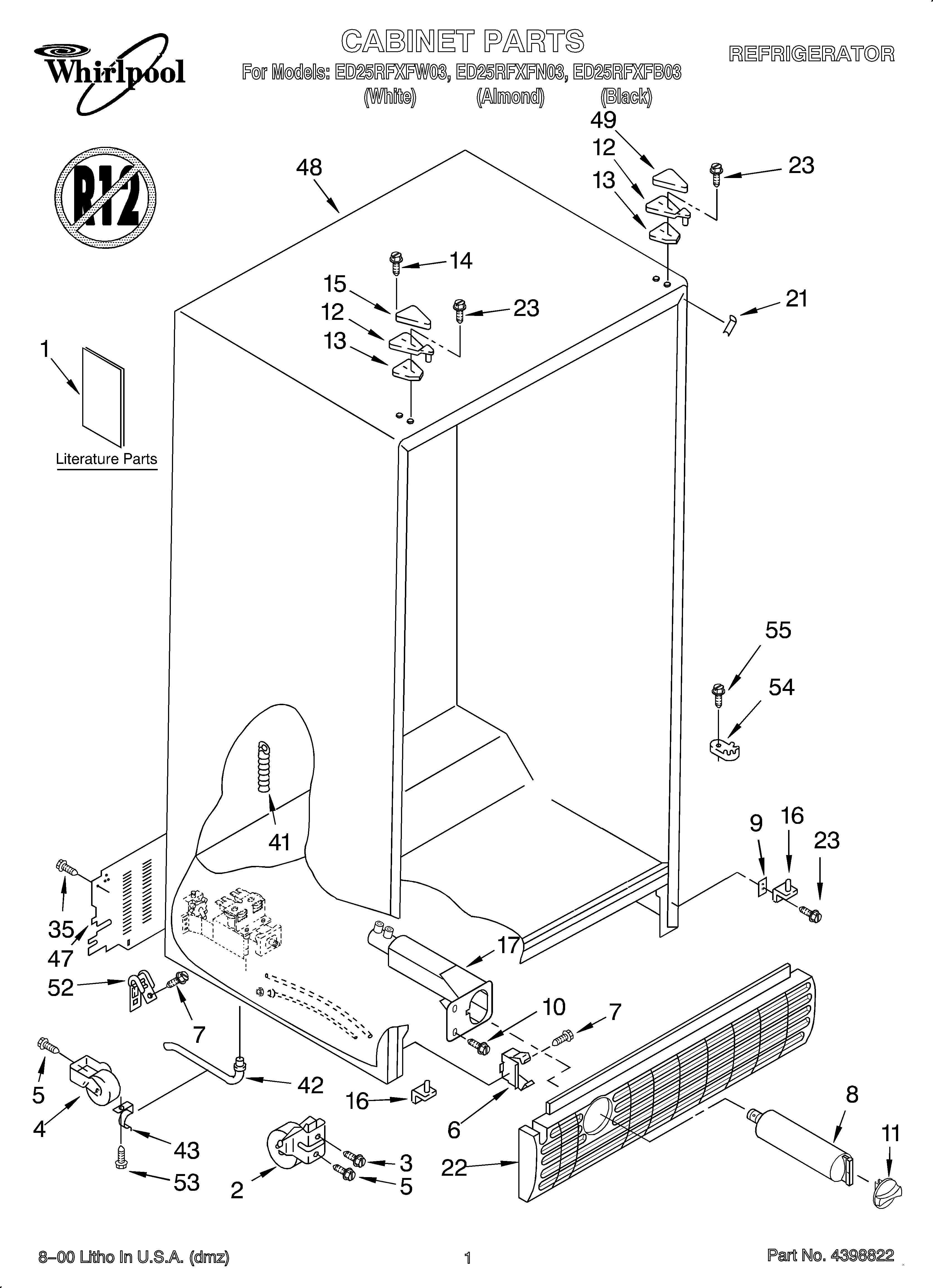 Whirlpool OEMED25RFXFN03 cabinet/literature diagram