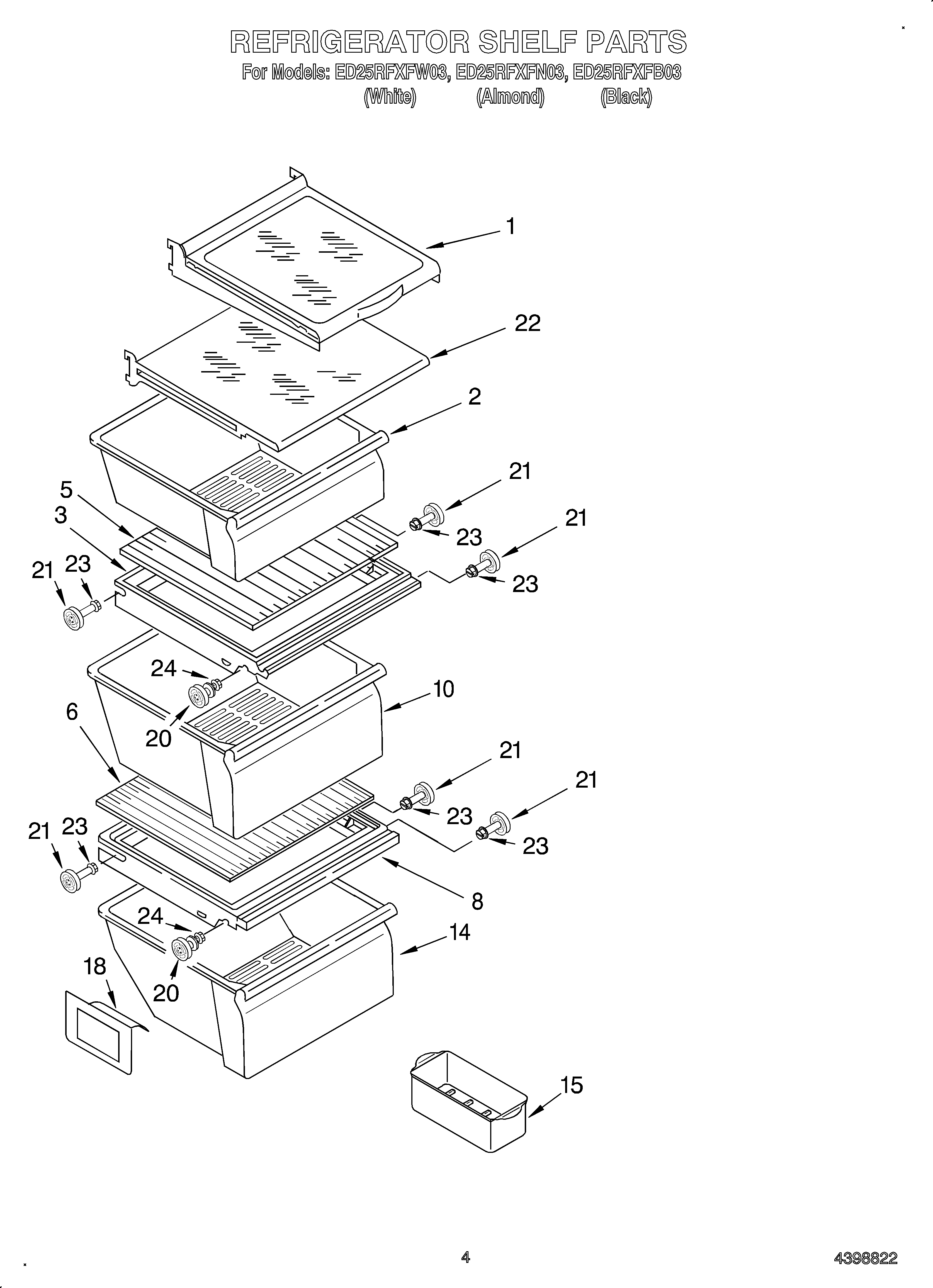 Whirlpool OEMED25RFXFN03 refrigerator shelf diagram