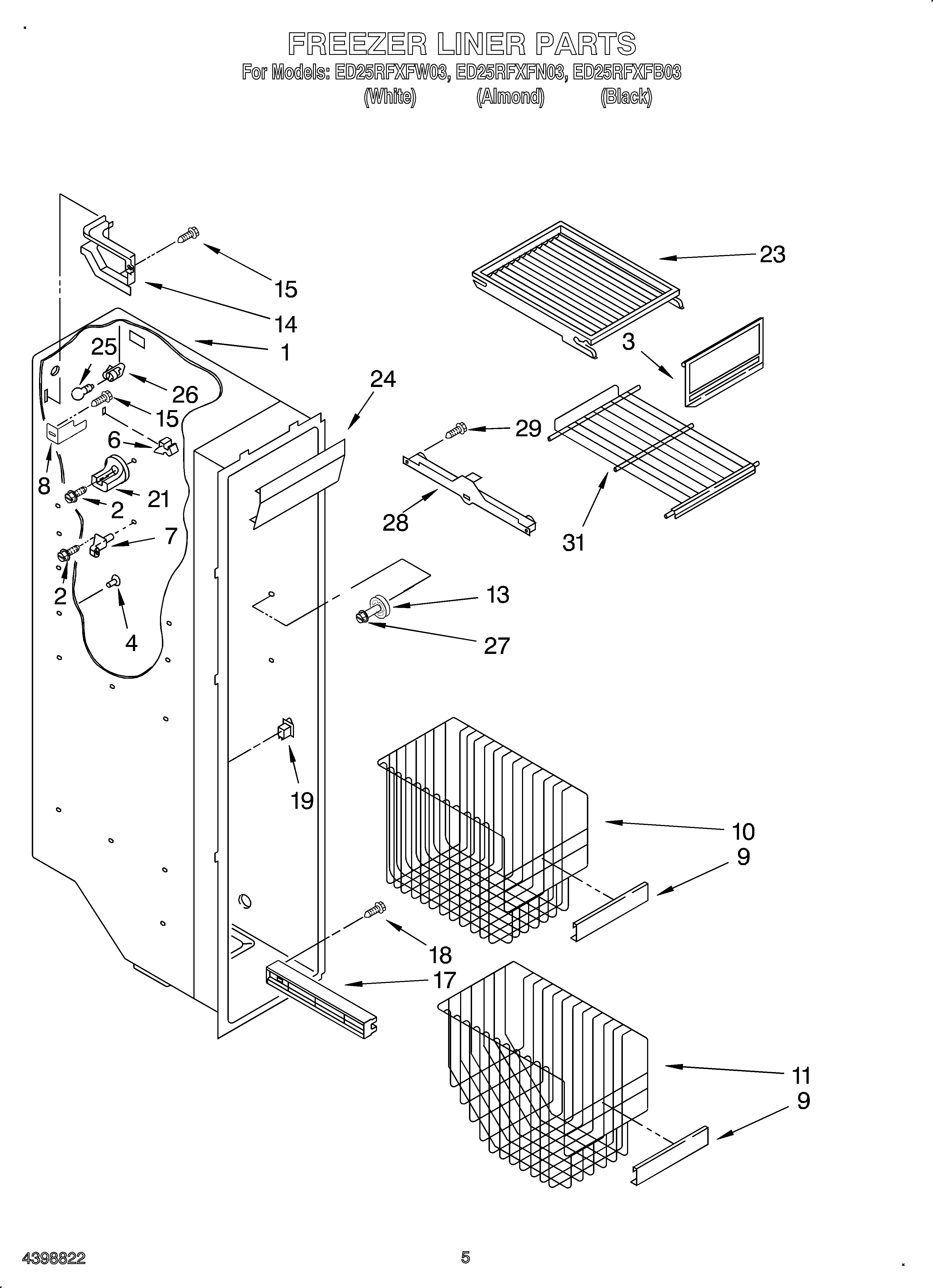 Whirlpool OEMED25RFXFN03 freezer liner diagram