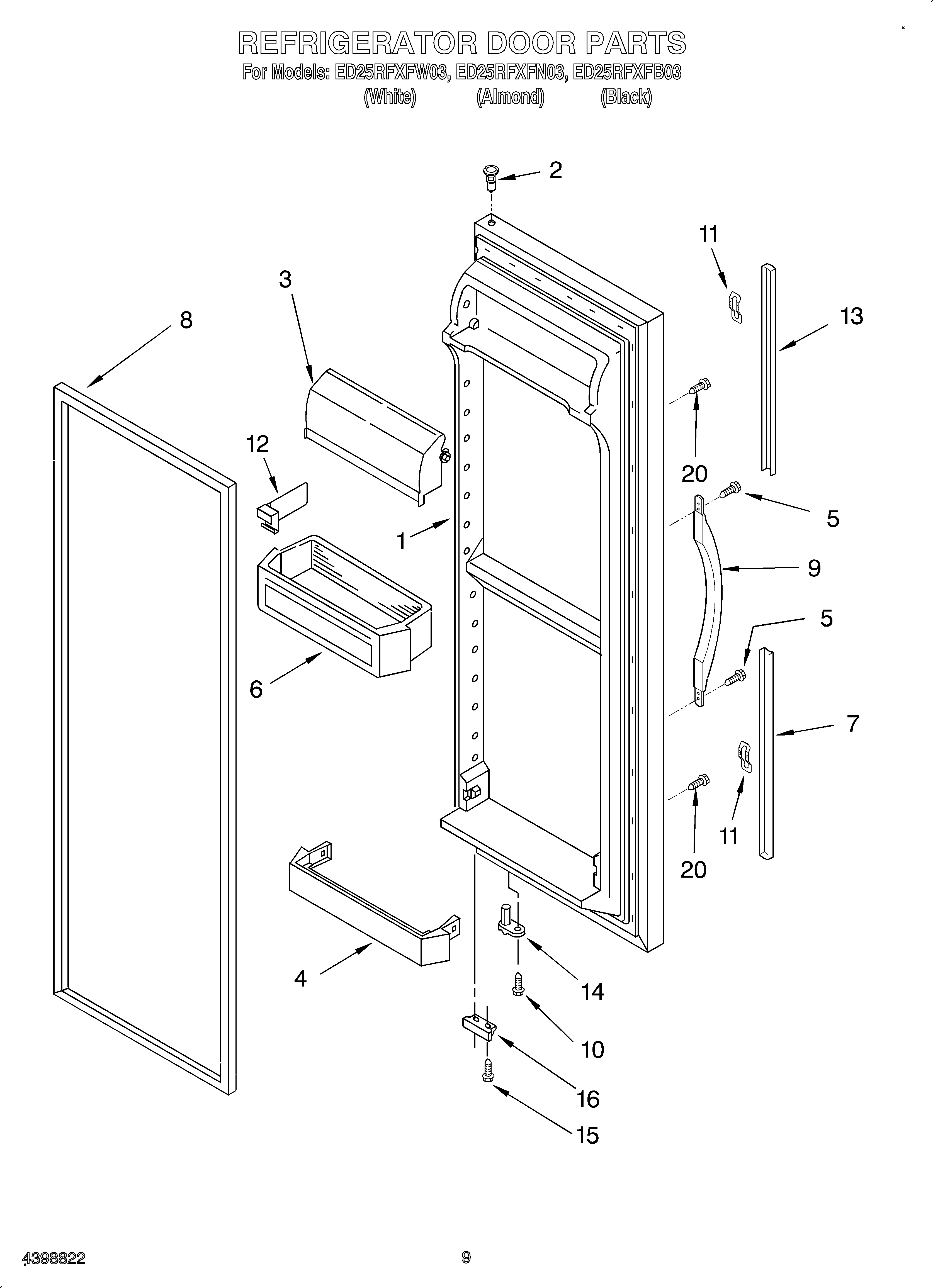 Whirlpool OEMED25RFXFN03 refrigerator door diagram