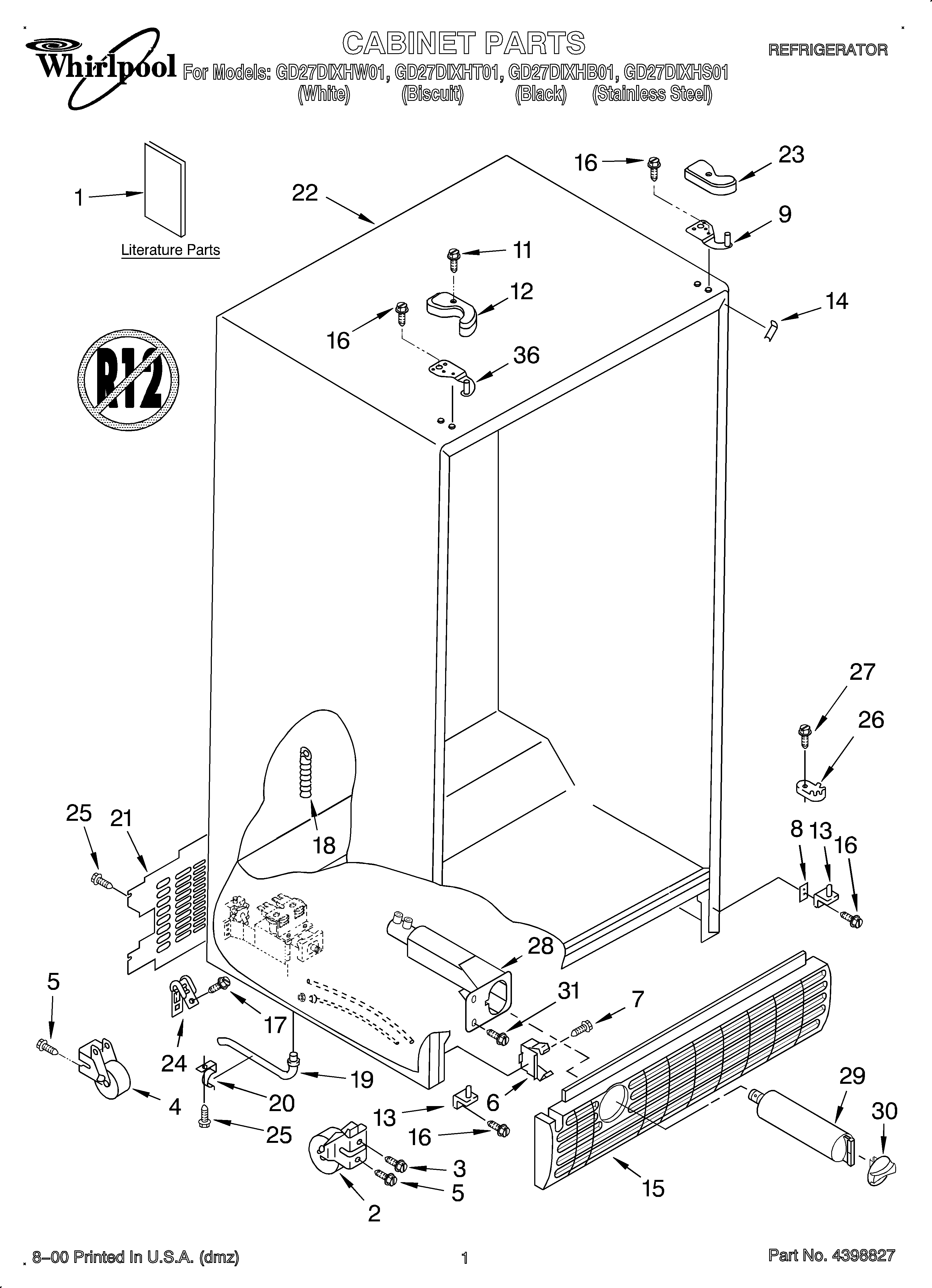 Whirlpool OEM2-GD27DIXHS01 cabinet/literature diagram