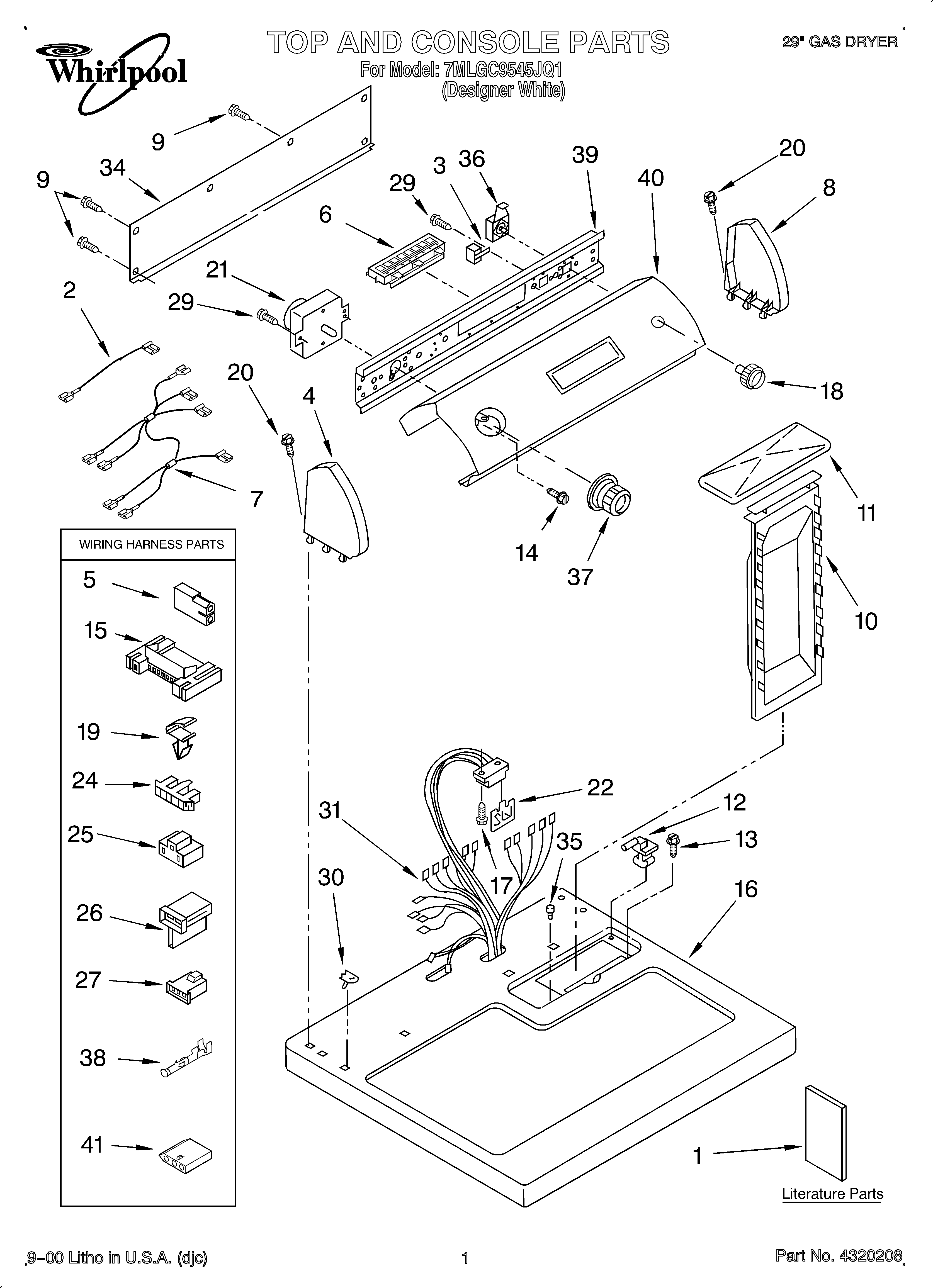 Whirlpool OEM3-7MLGC9545JQ1 top and console/lit/optional diagram
