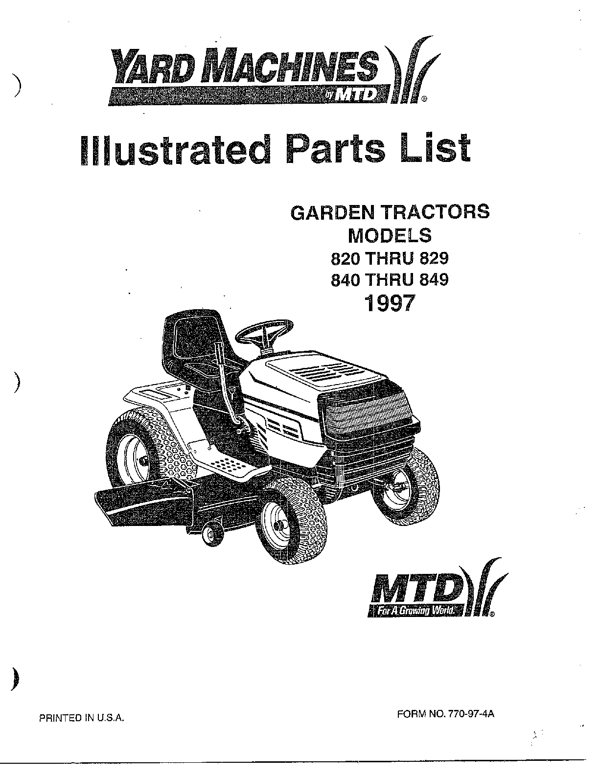 MTD 840 THRU 849 front cover diagram