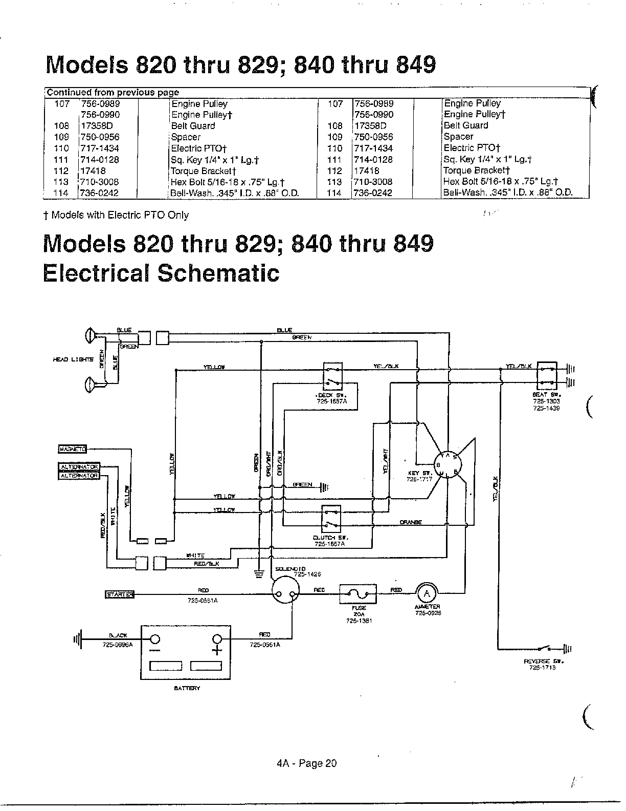 MTD 840 THRU 849 electrical schematic diagram