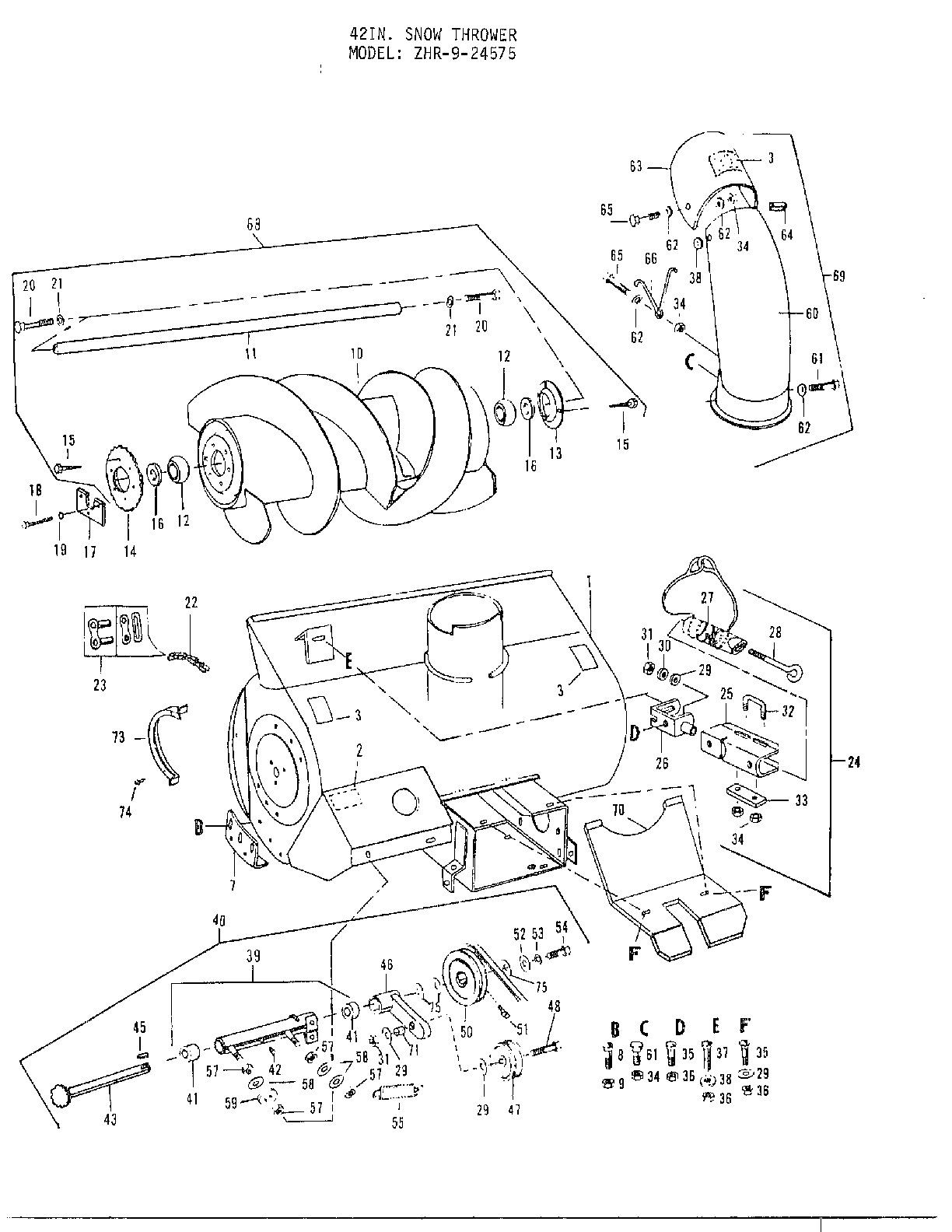 Cub Cadet 33847 42" snow thrower diagram