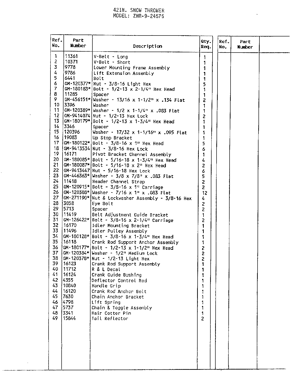 Cub Cadet 33847 42" snow thrower page 4 diagram