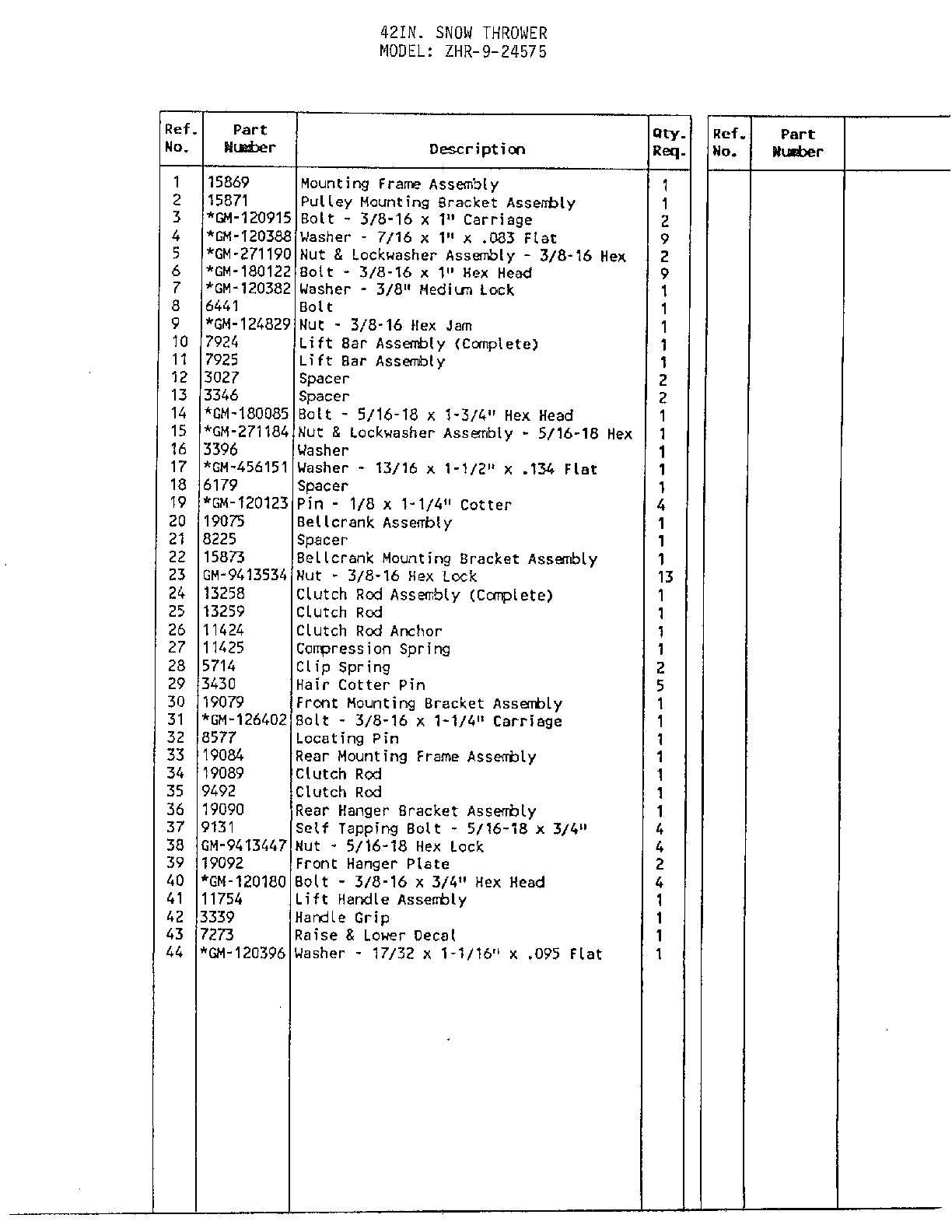 Cub Cadet 33847 42" snow thrower page 6 diagram