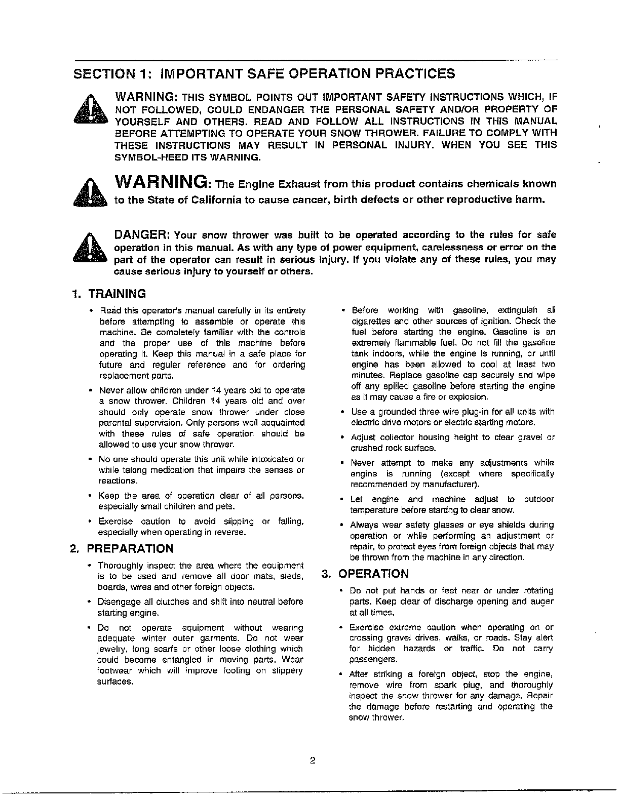 MTD 614E important safe operation practices diagram