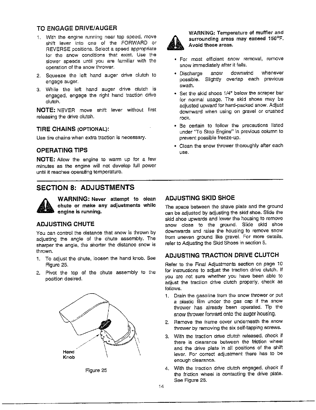 MTD 614E operation/adjustments diagram