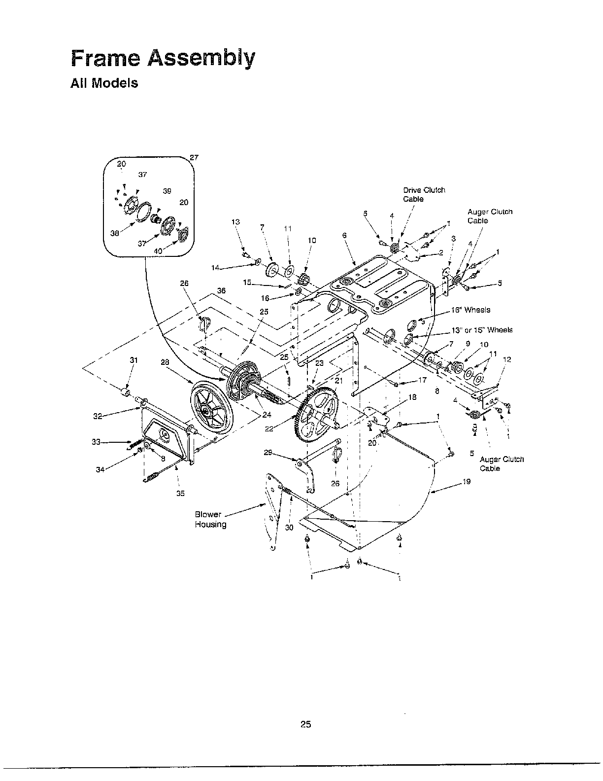 MTD 614E frame/wheel assembly chart diagram