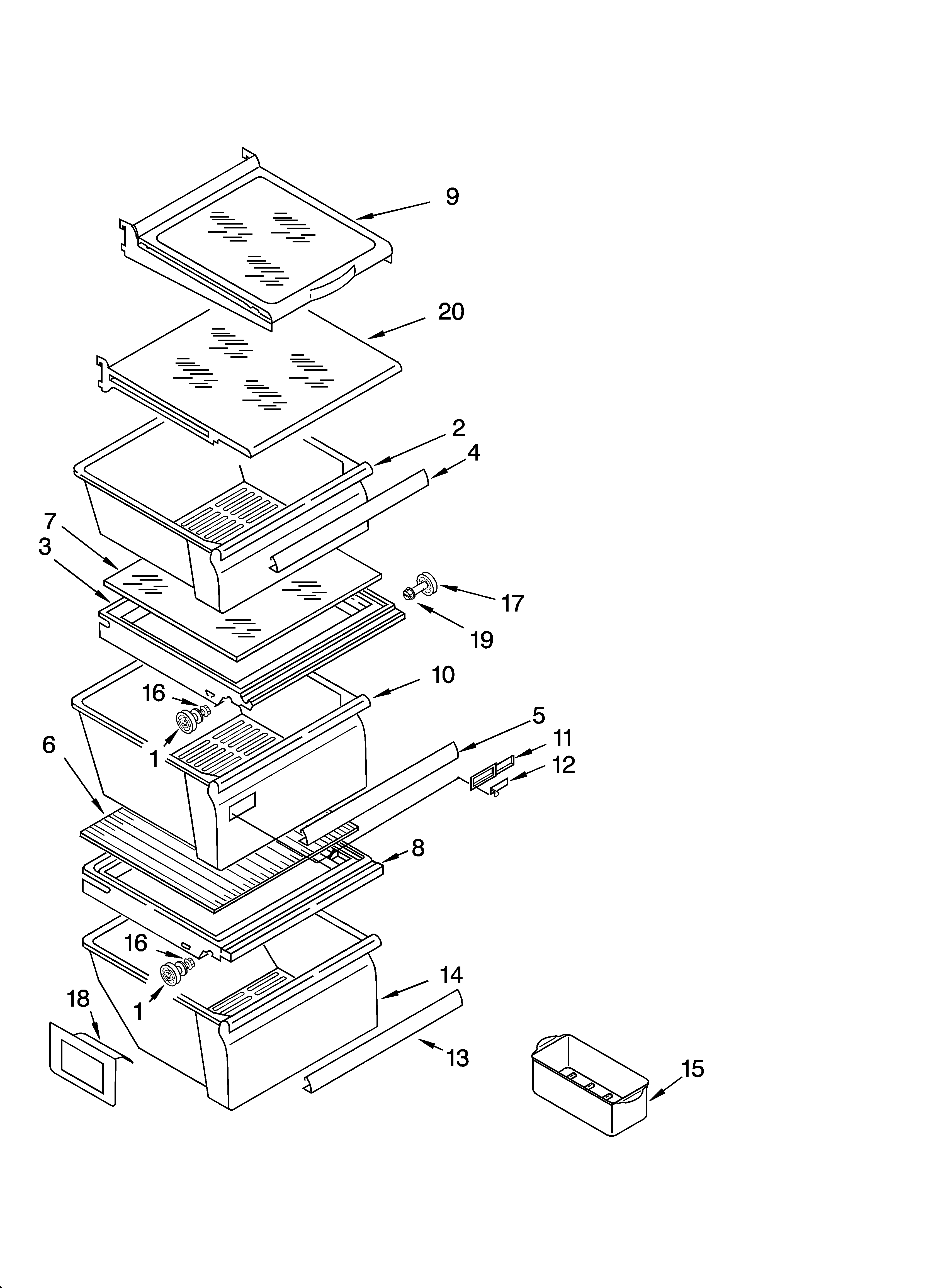 Whirlpool ED5CHQXKB05 refrigerator shelf parts diagram
