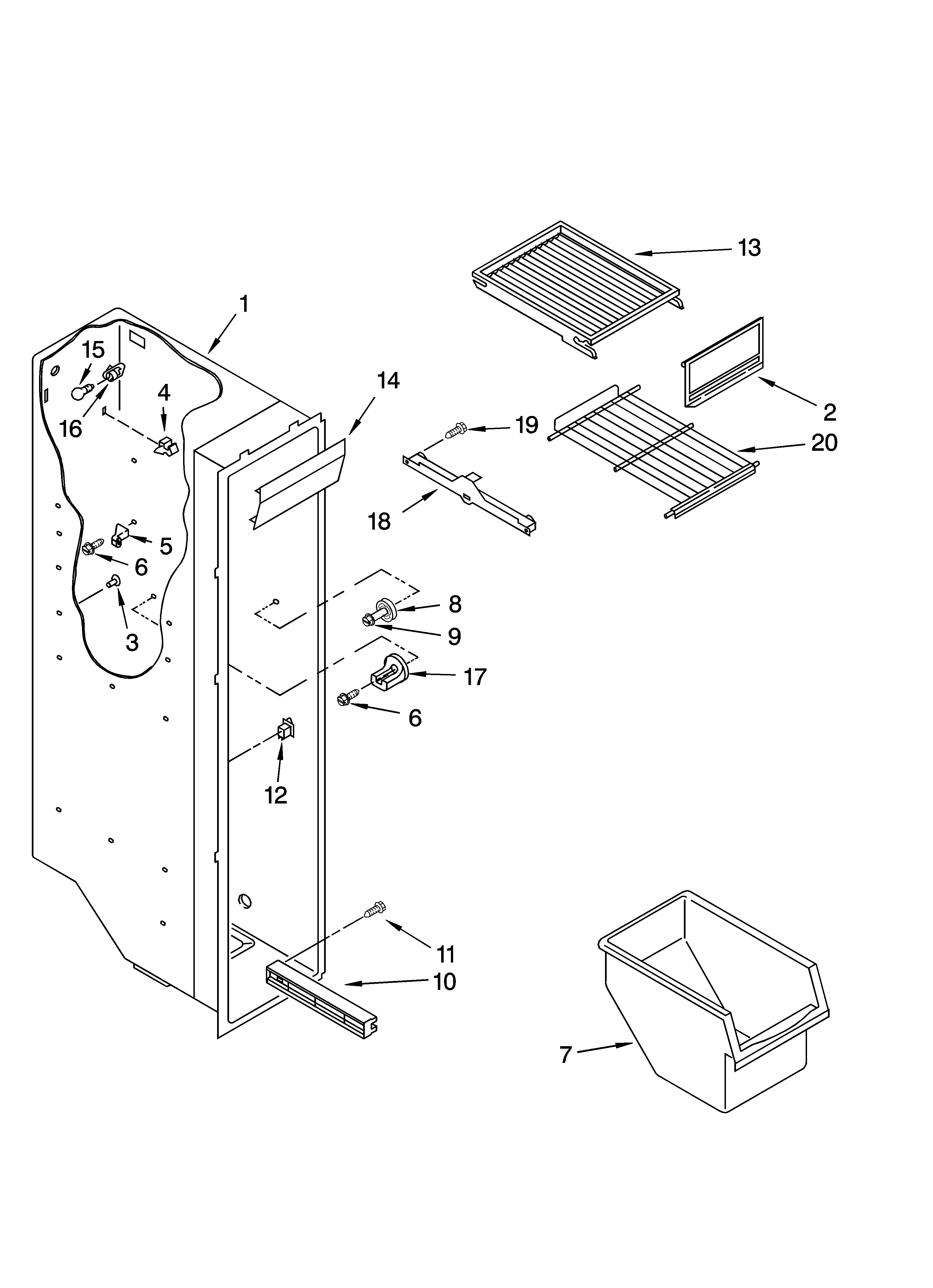 Whirlpool ED5CHQXKB05 freezer liner parts diagram