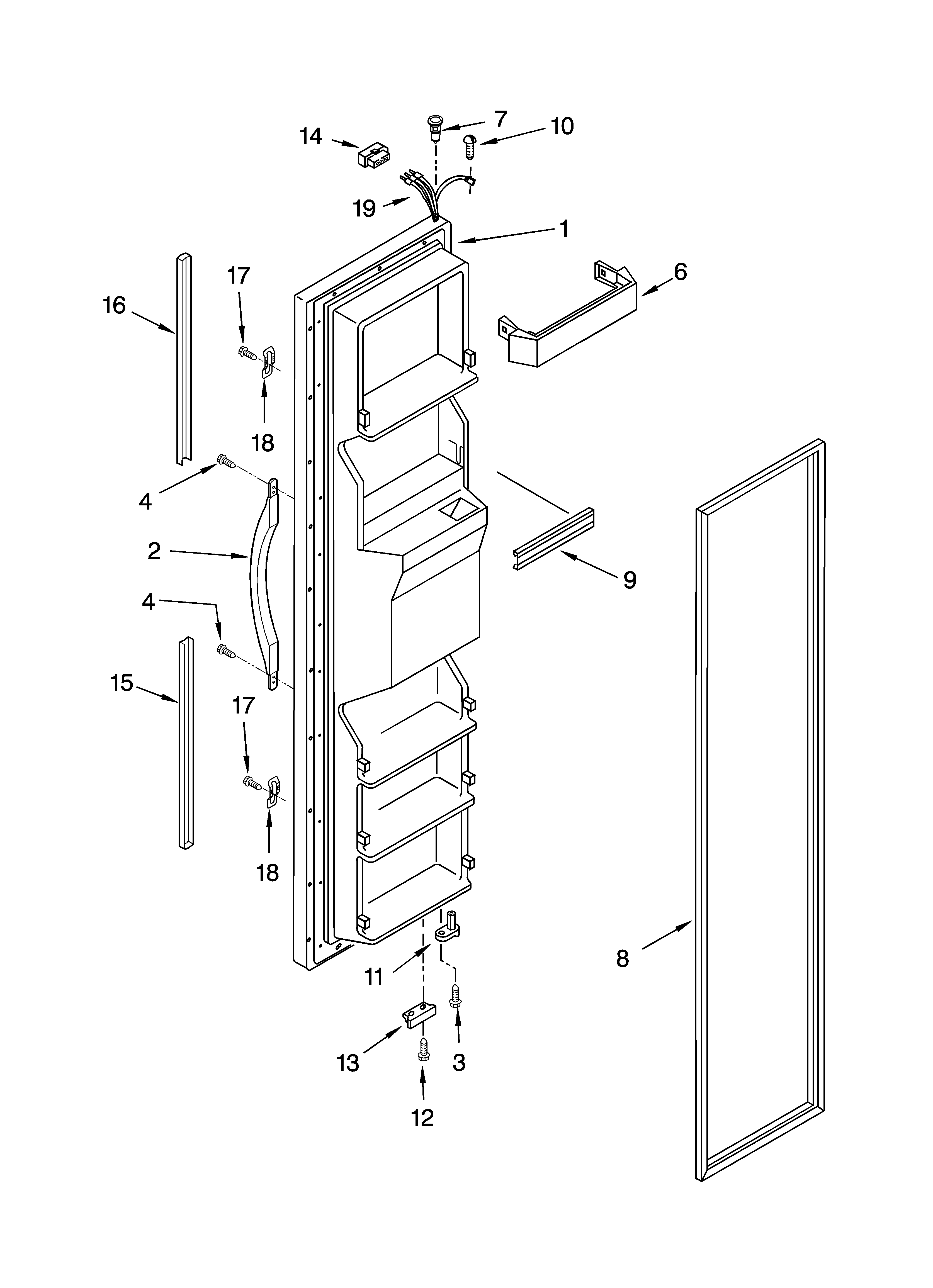 Whirlpool ED5CHQXKB05 freezer door parts diagram