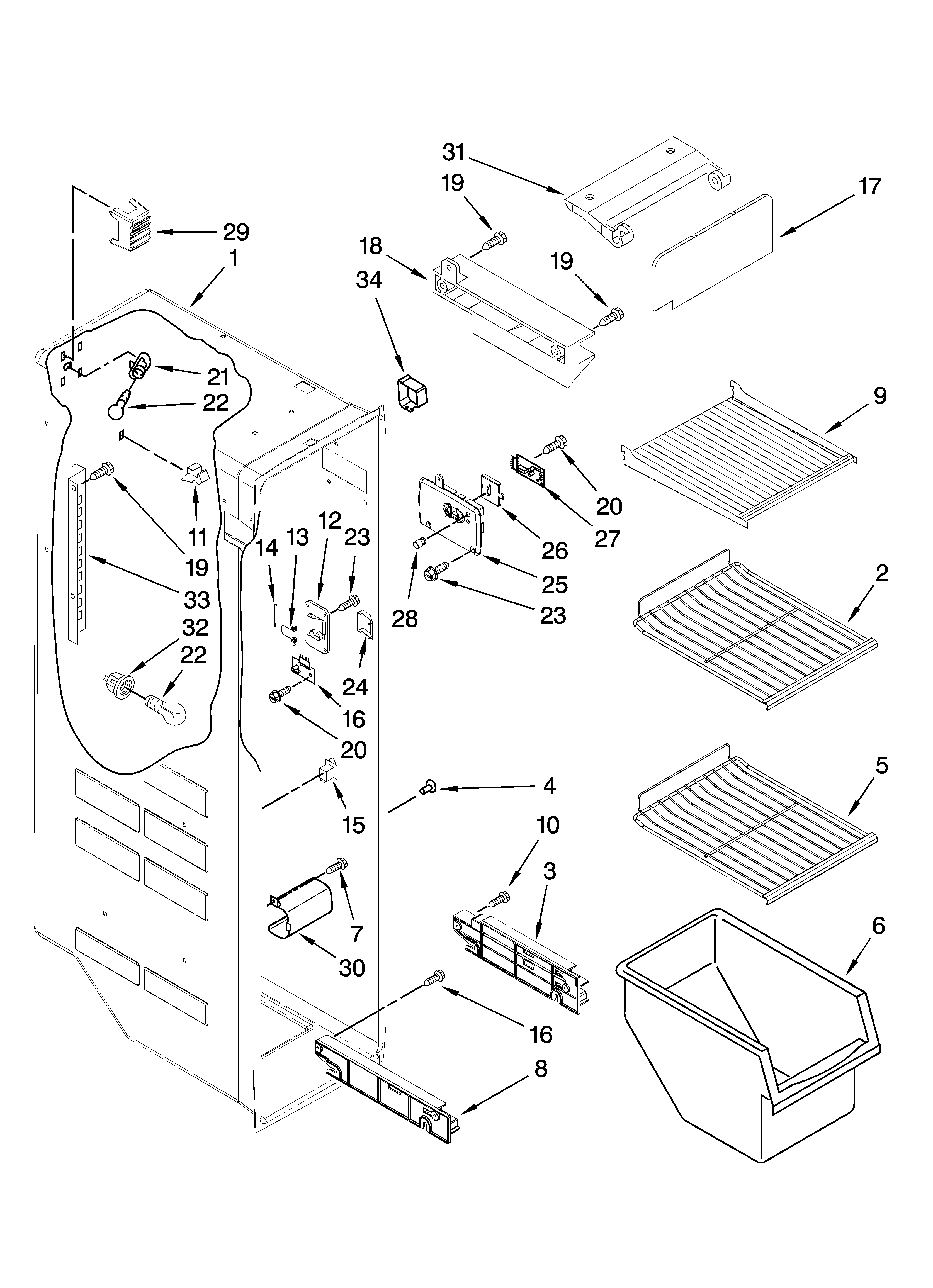 Whirlpool ED5JVAXTL01 freezer liner parts diagram