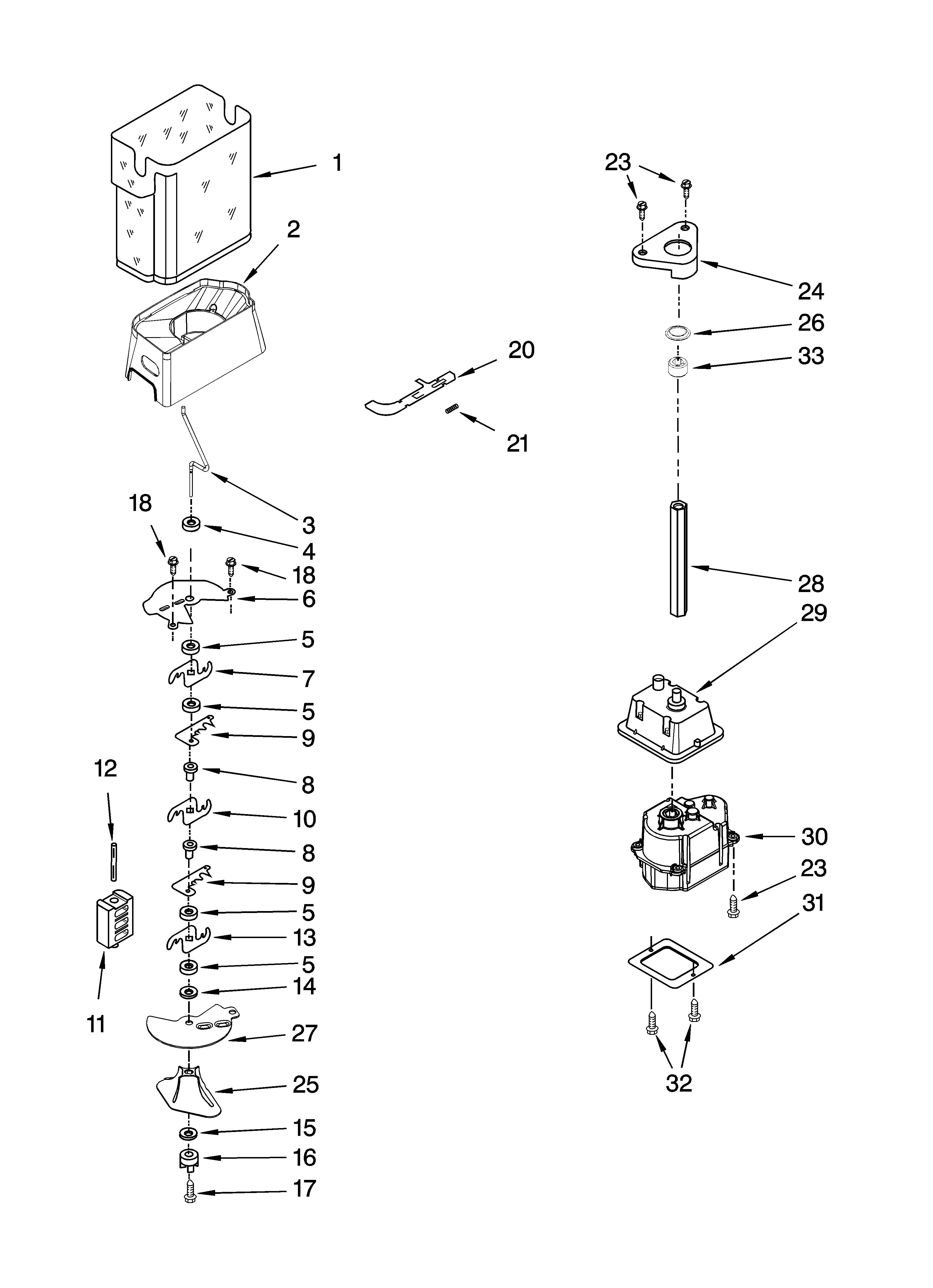 Whirlpool ED5JVAXTL01 motor and ice container parts diagram