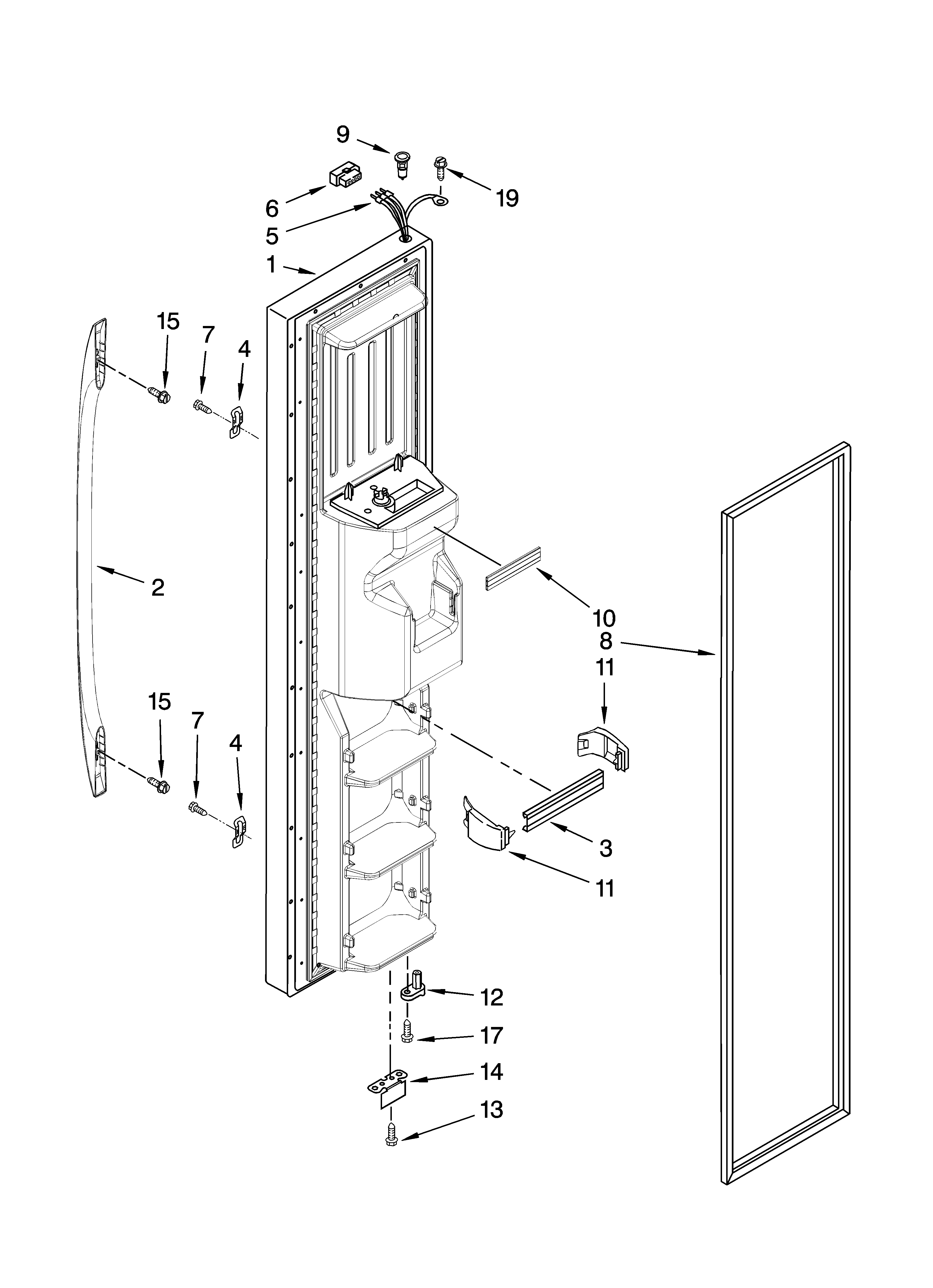 Whirlpool ED5JVAXTL01 freezer door parts diagram