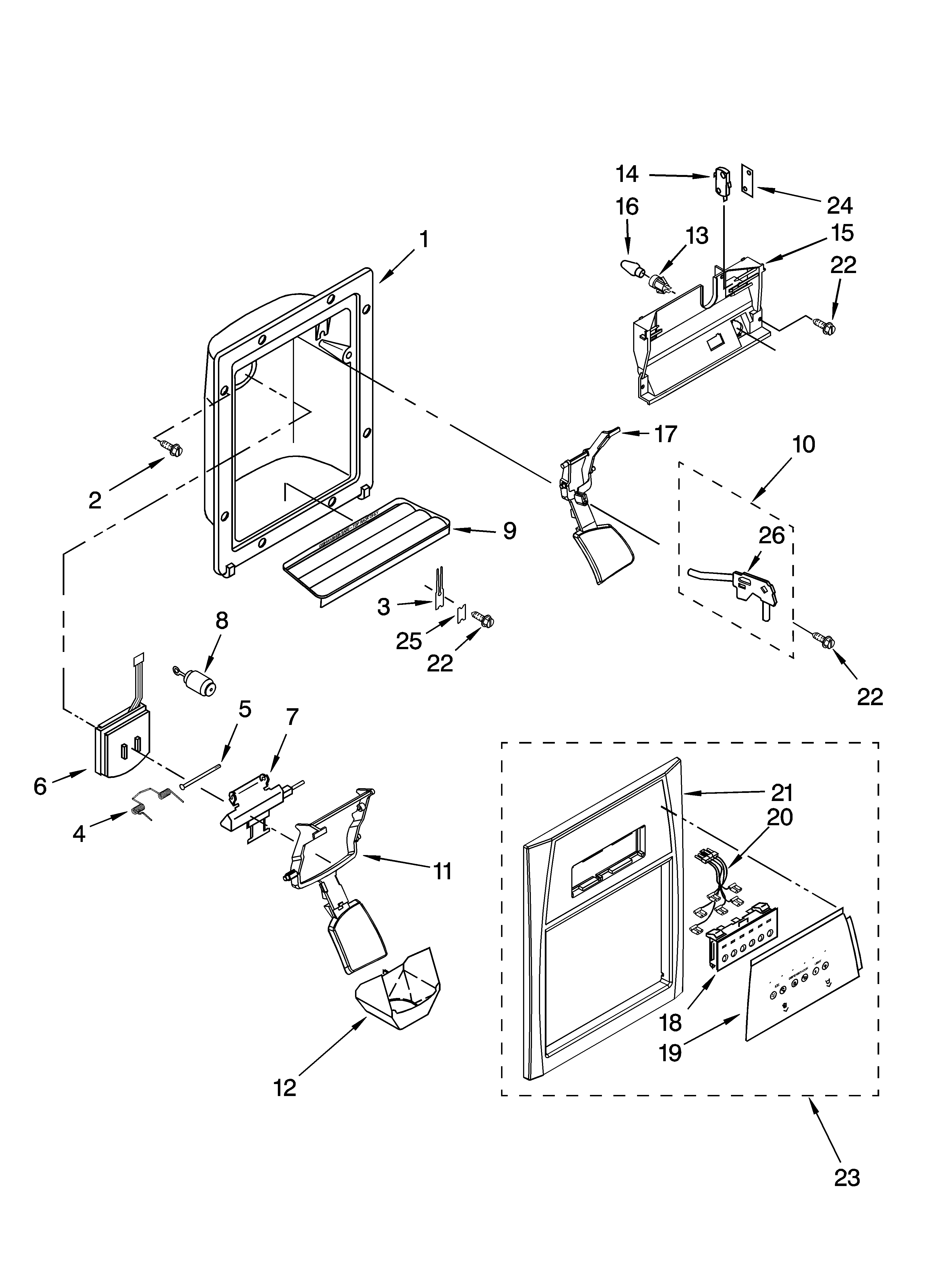 Whirlpool ED5JVAXTL01 dispenser front parts diagram