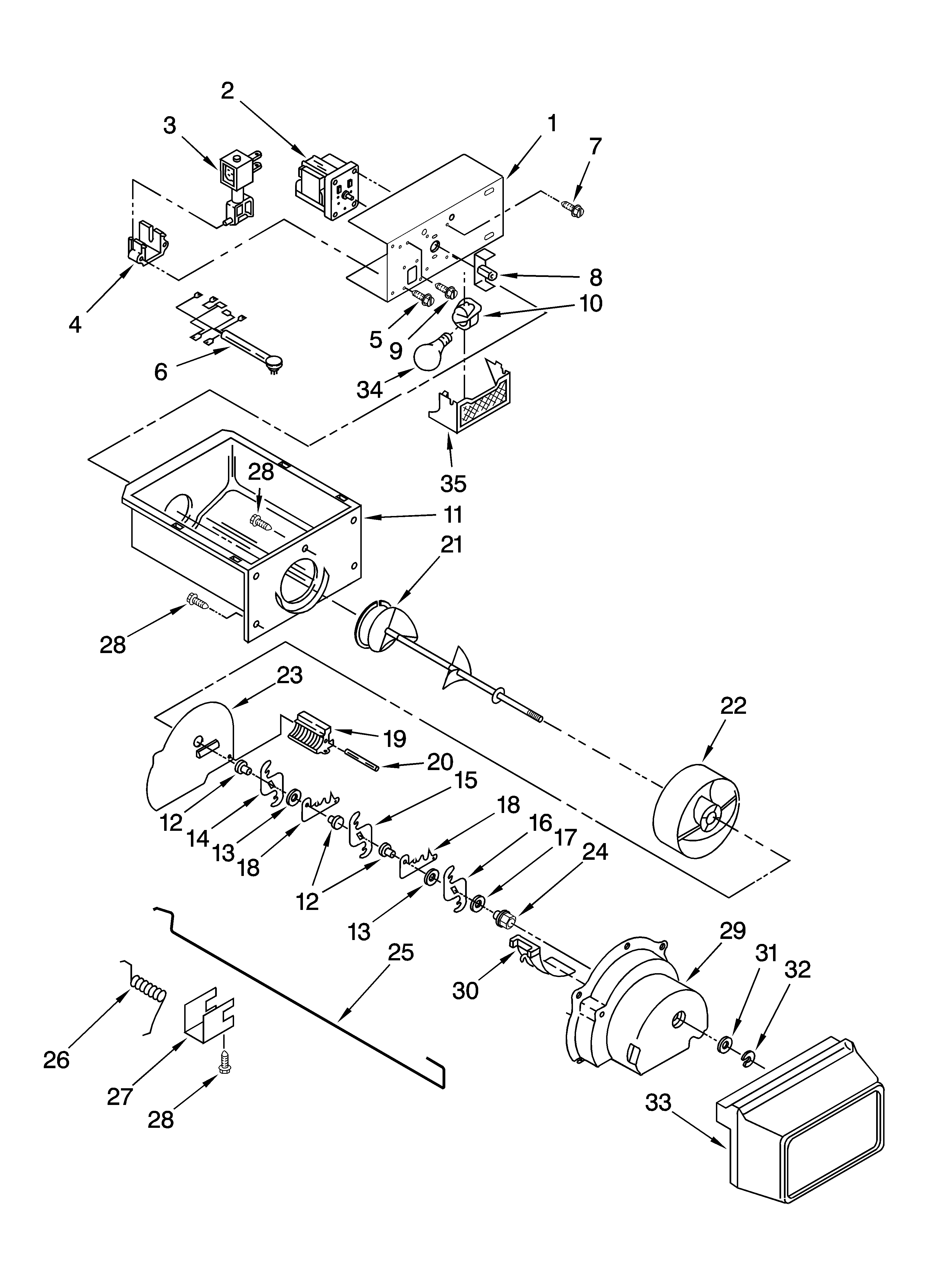 Whirlpool ED5NHGXTQ00 motor and ice container parts diagram