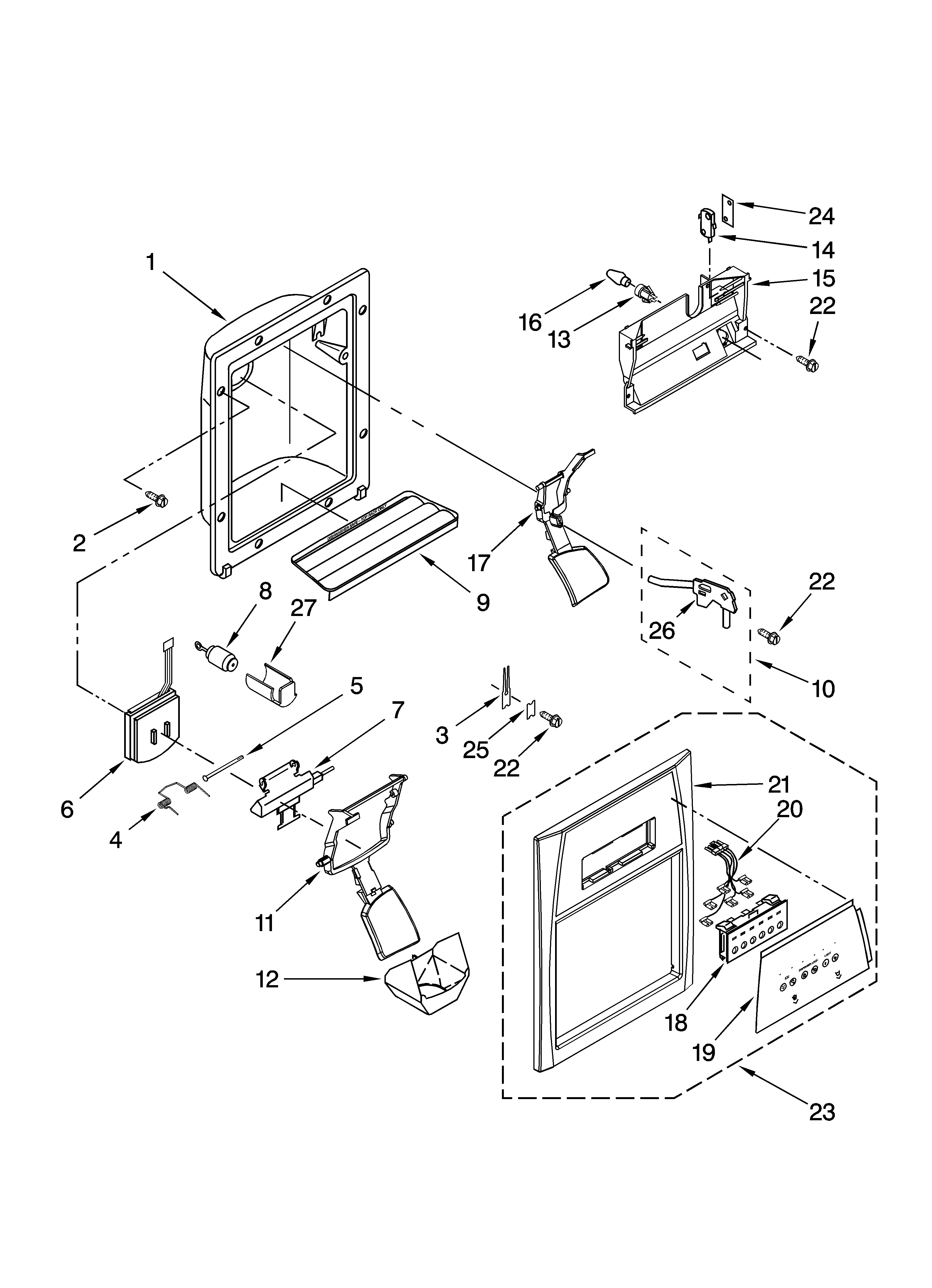 Whirlpool ED5NHGXTQ00 dispenser front parts diagram