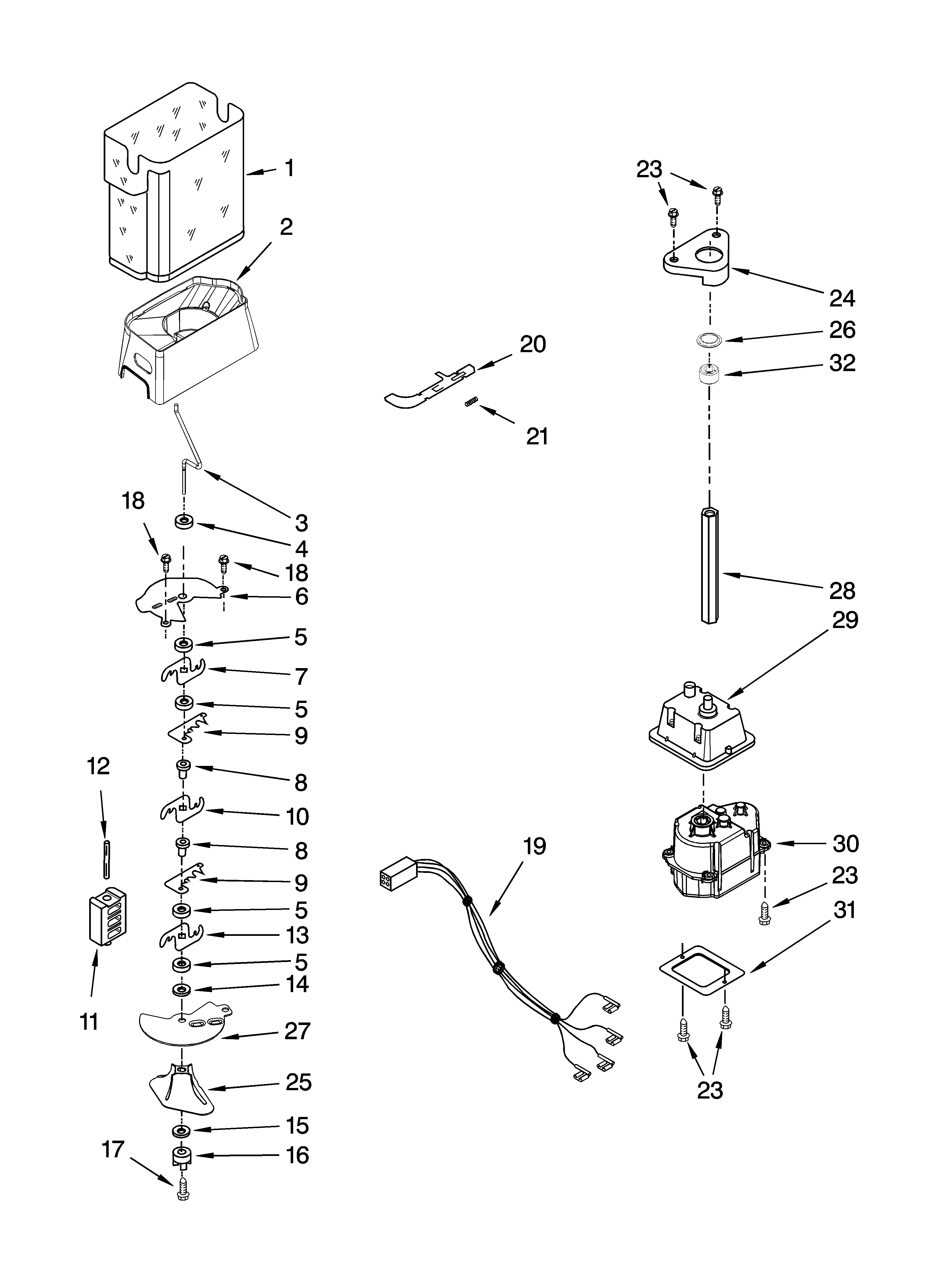 Whirlpool GS2SHAXSS02 motor and ice container parts diagram
