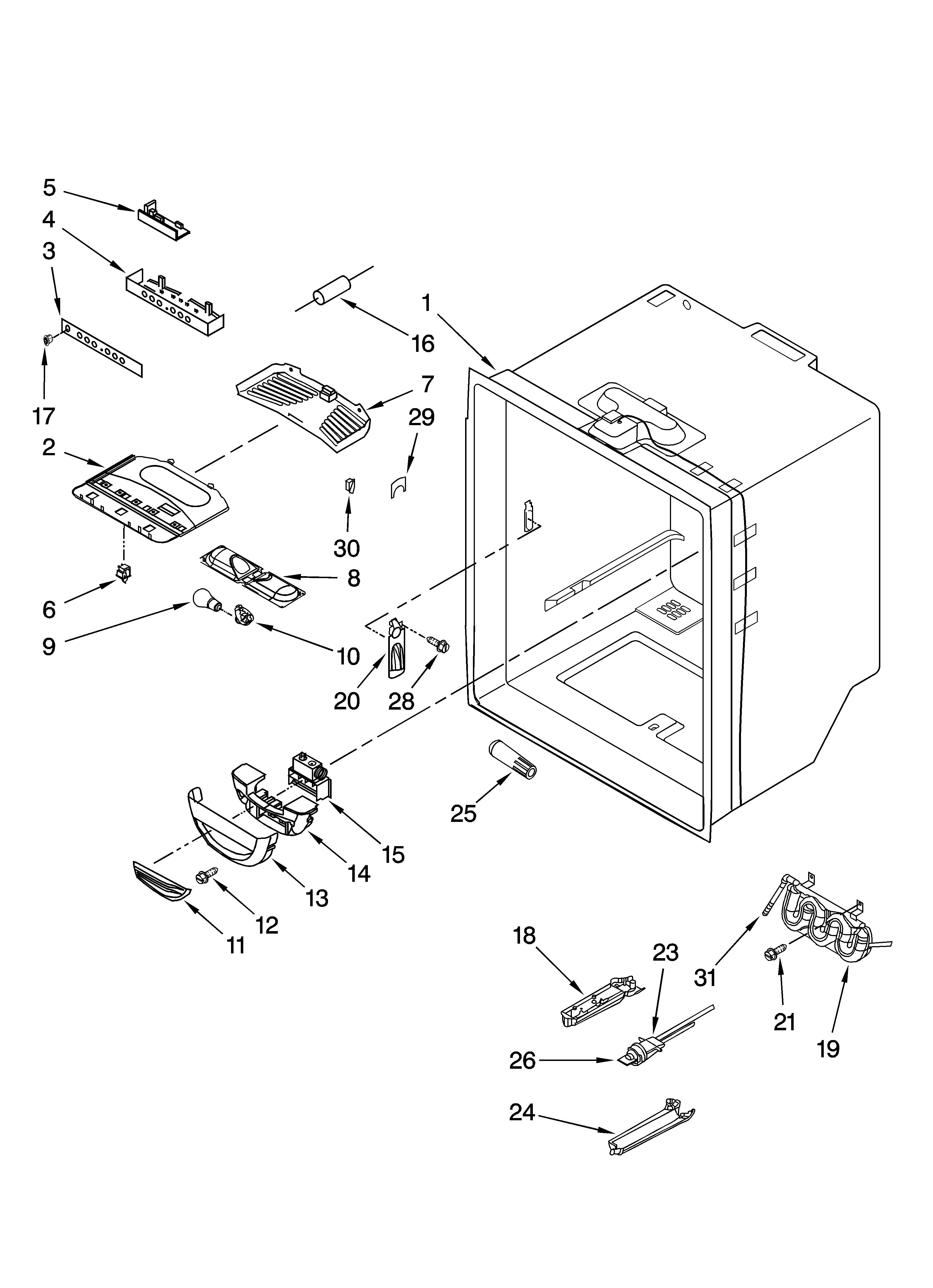 Whirlpool GX5FHTXTS00 refrigerator liner parts diagram