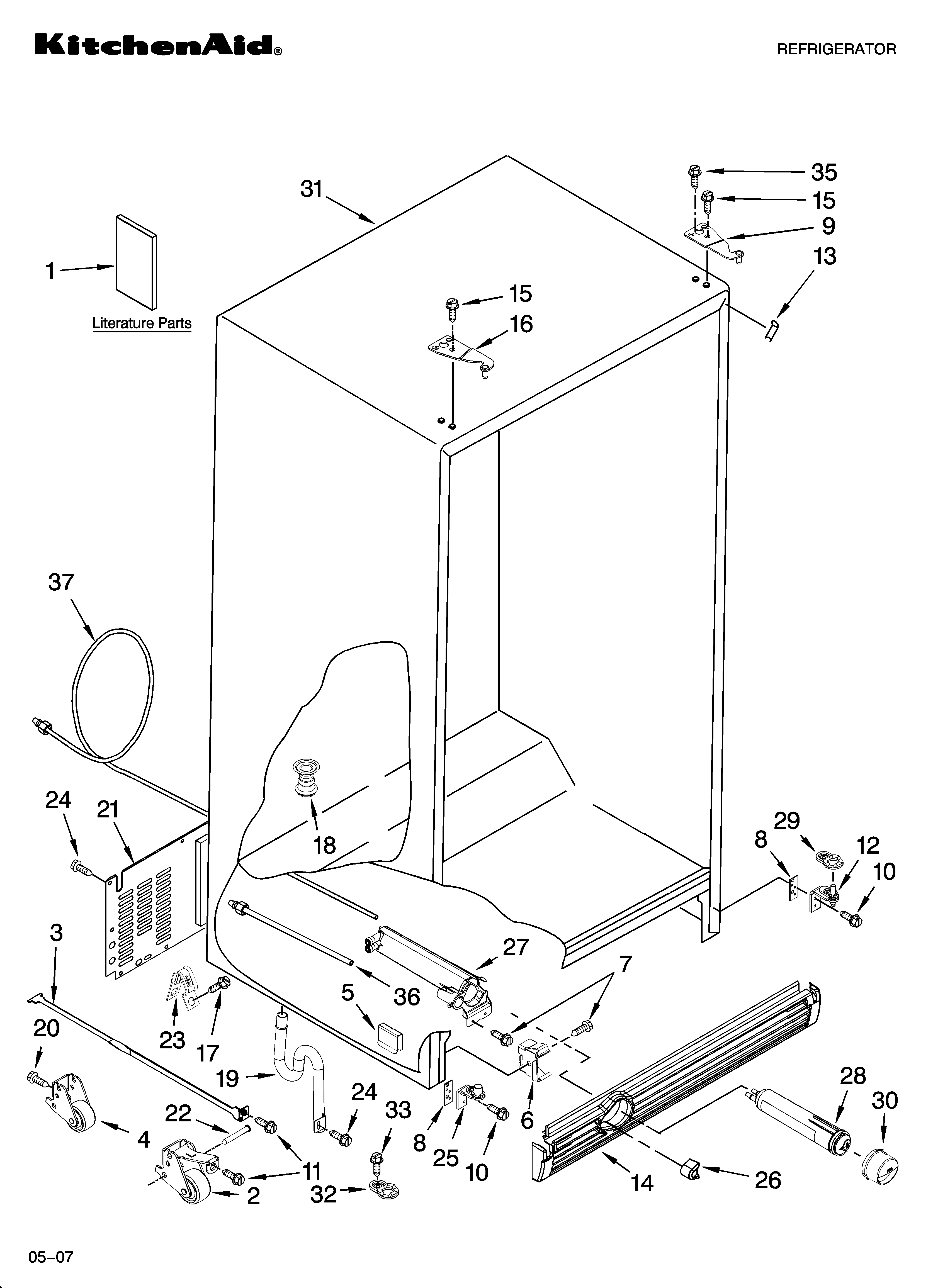 KitchenAid KSCS25FSBT02 cabinet parts diagram