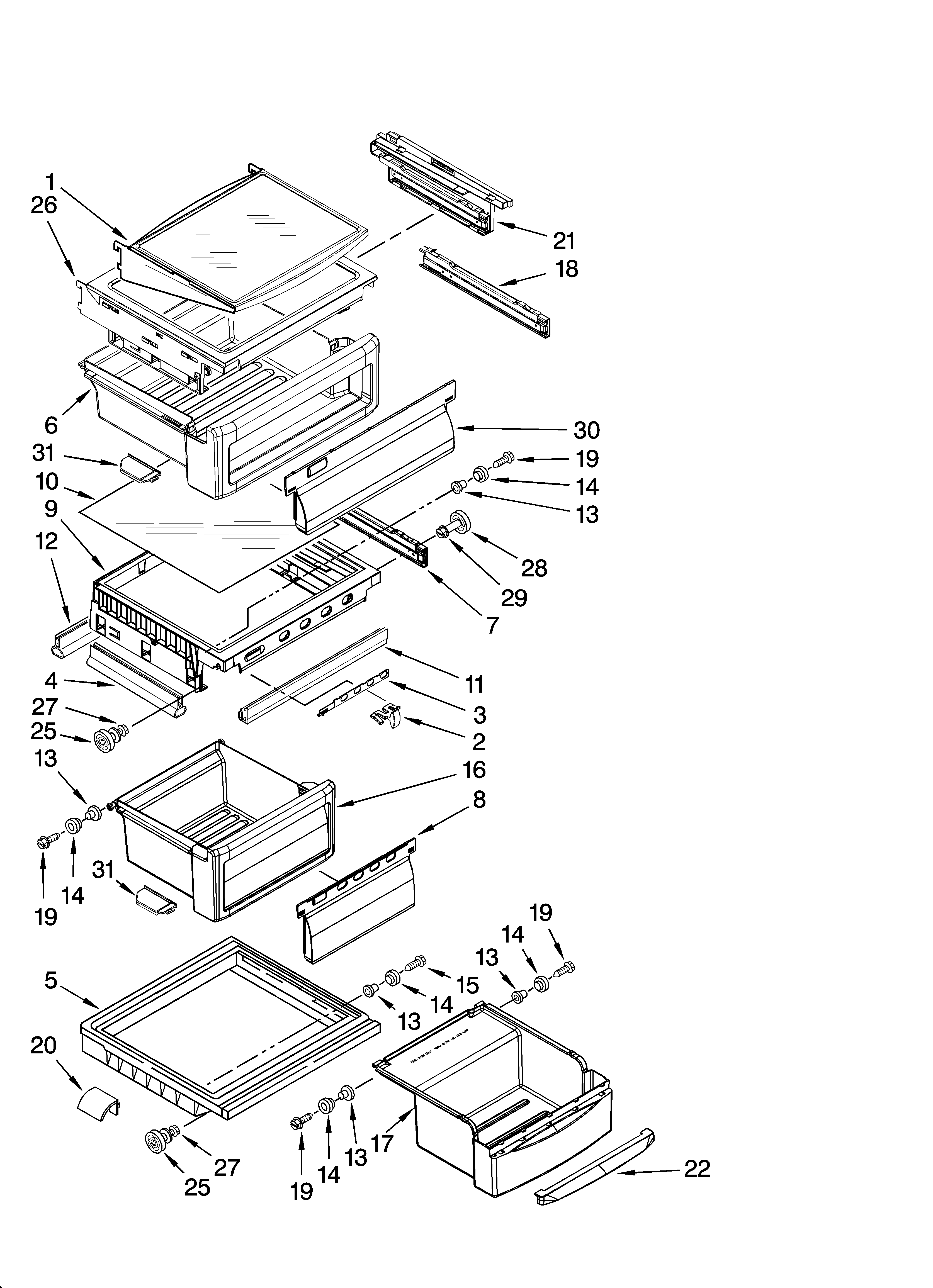 KitchenAid KSCS25FSMS03 refrigerator shelf parts diagram