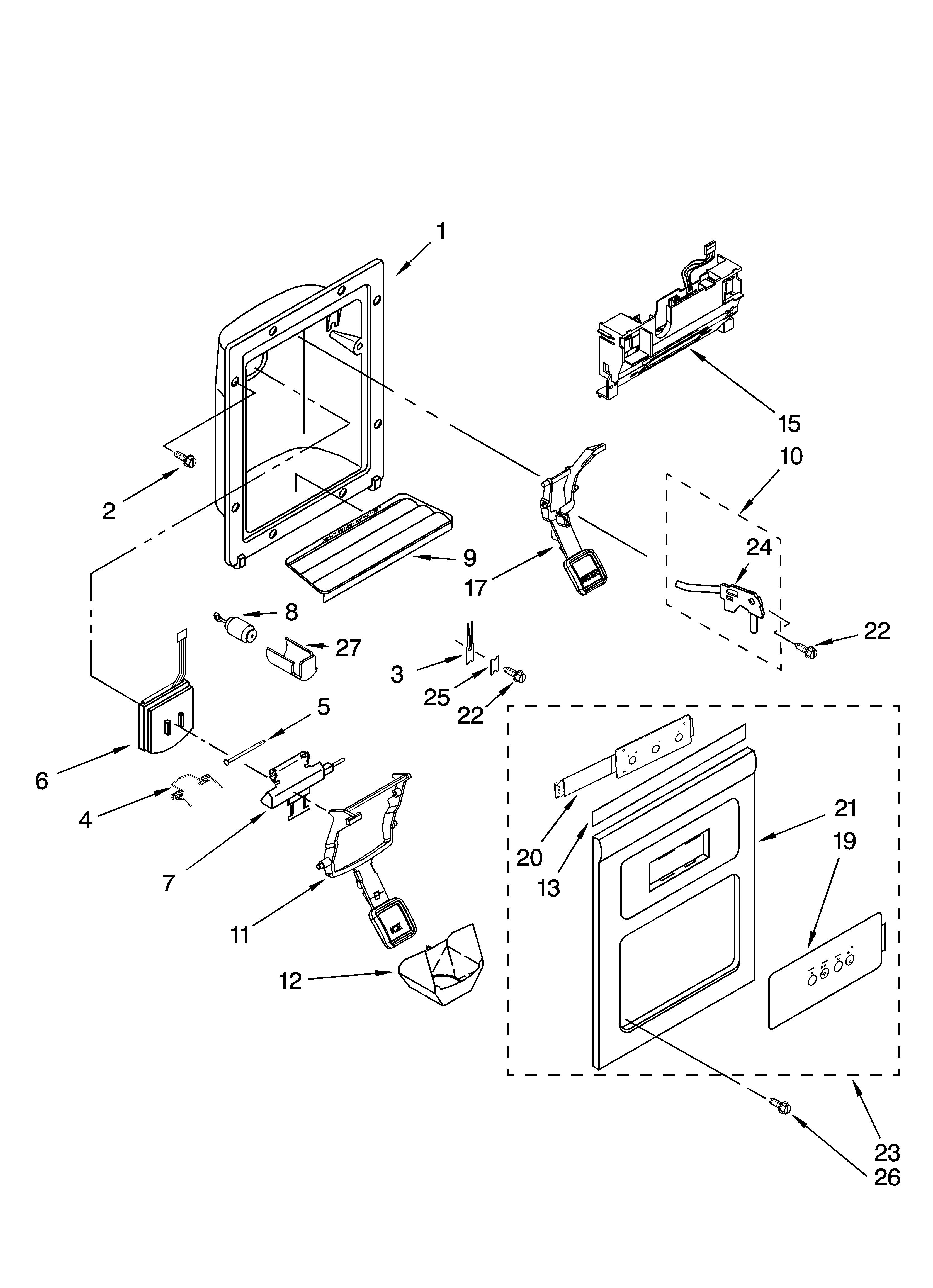 KitchenAid KSCS25FSMS03 dispenser front parts diagram