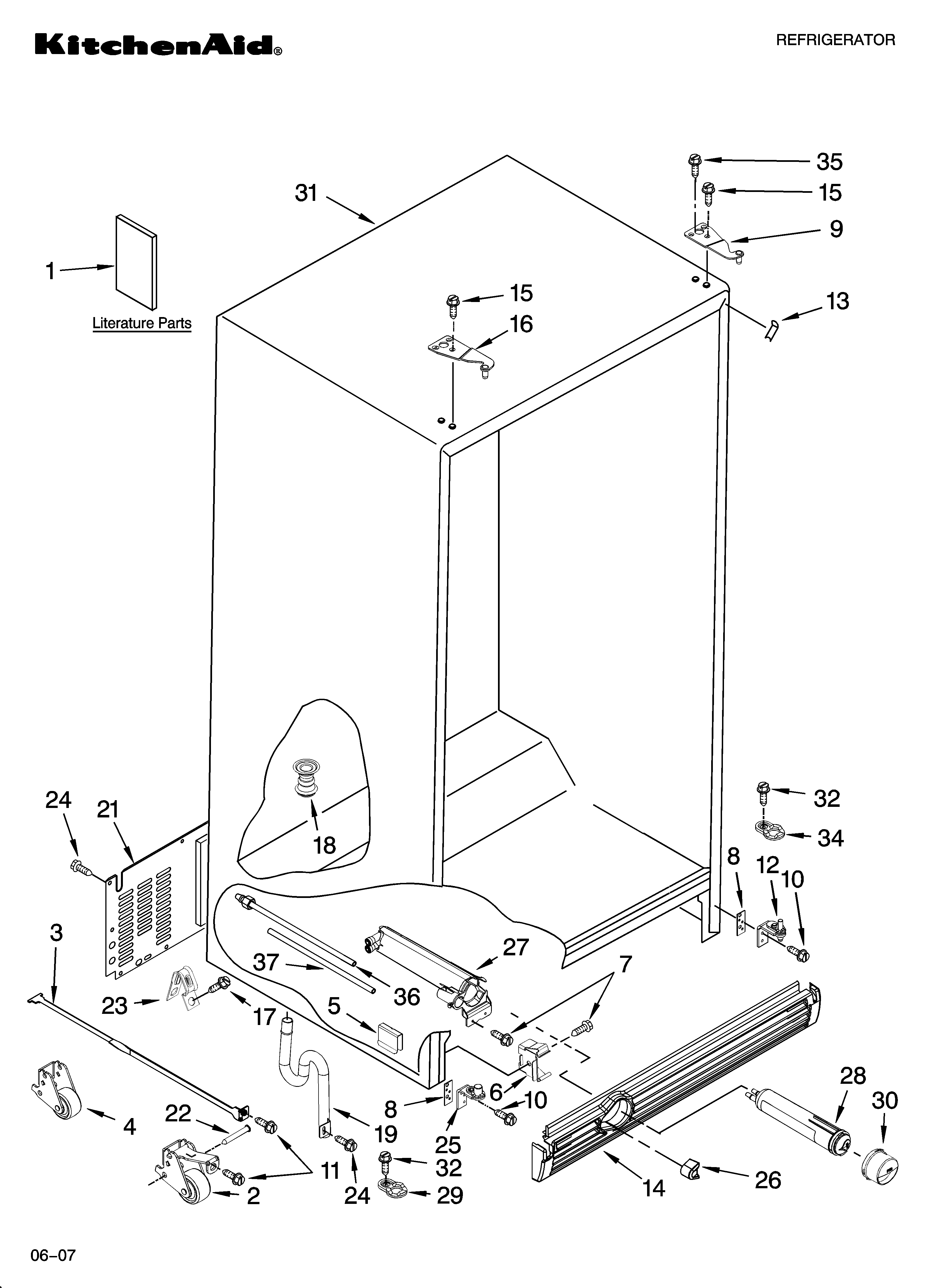 KitchenAid KSCS25FTWH02 cabinet parts diagram