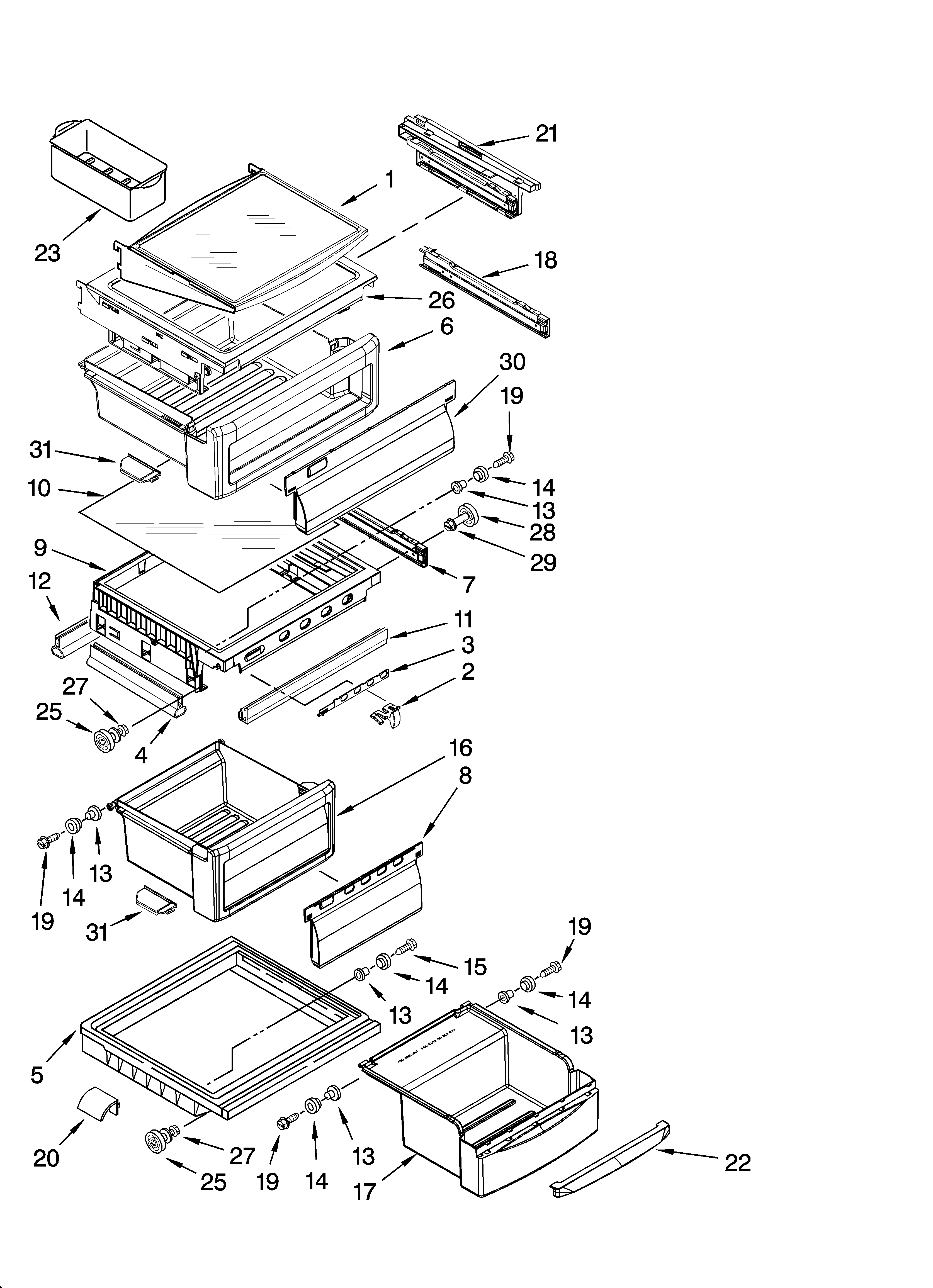 KitchenAid KSCS25FTWH02 refrigerator shelf parts diagram