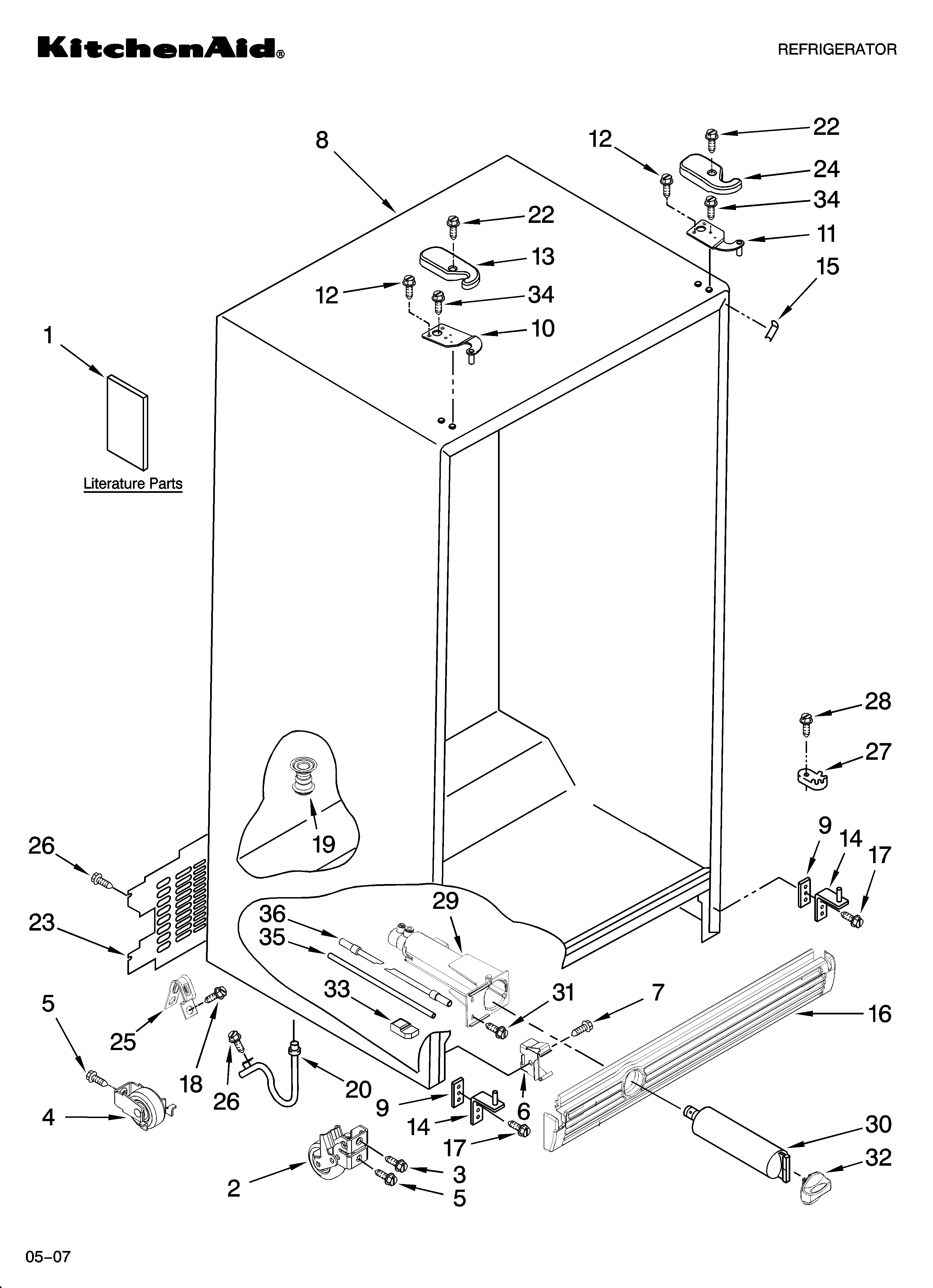 KitchenAid KSRD22FTST02 cabinet parts diagram