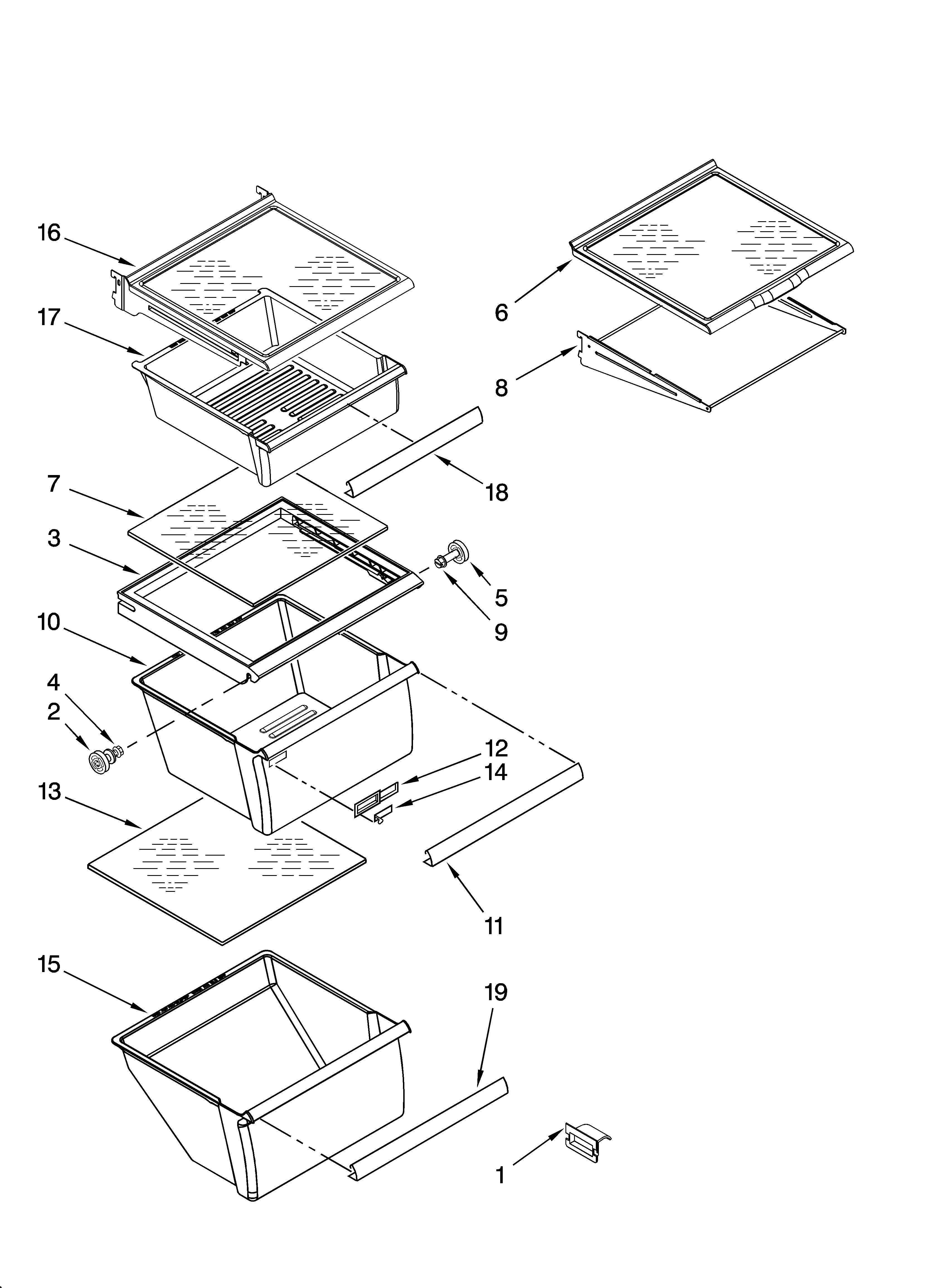 KitchenAid KSRD22FTST02 refrigerator shelf parts diagram