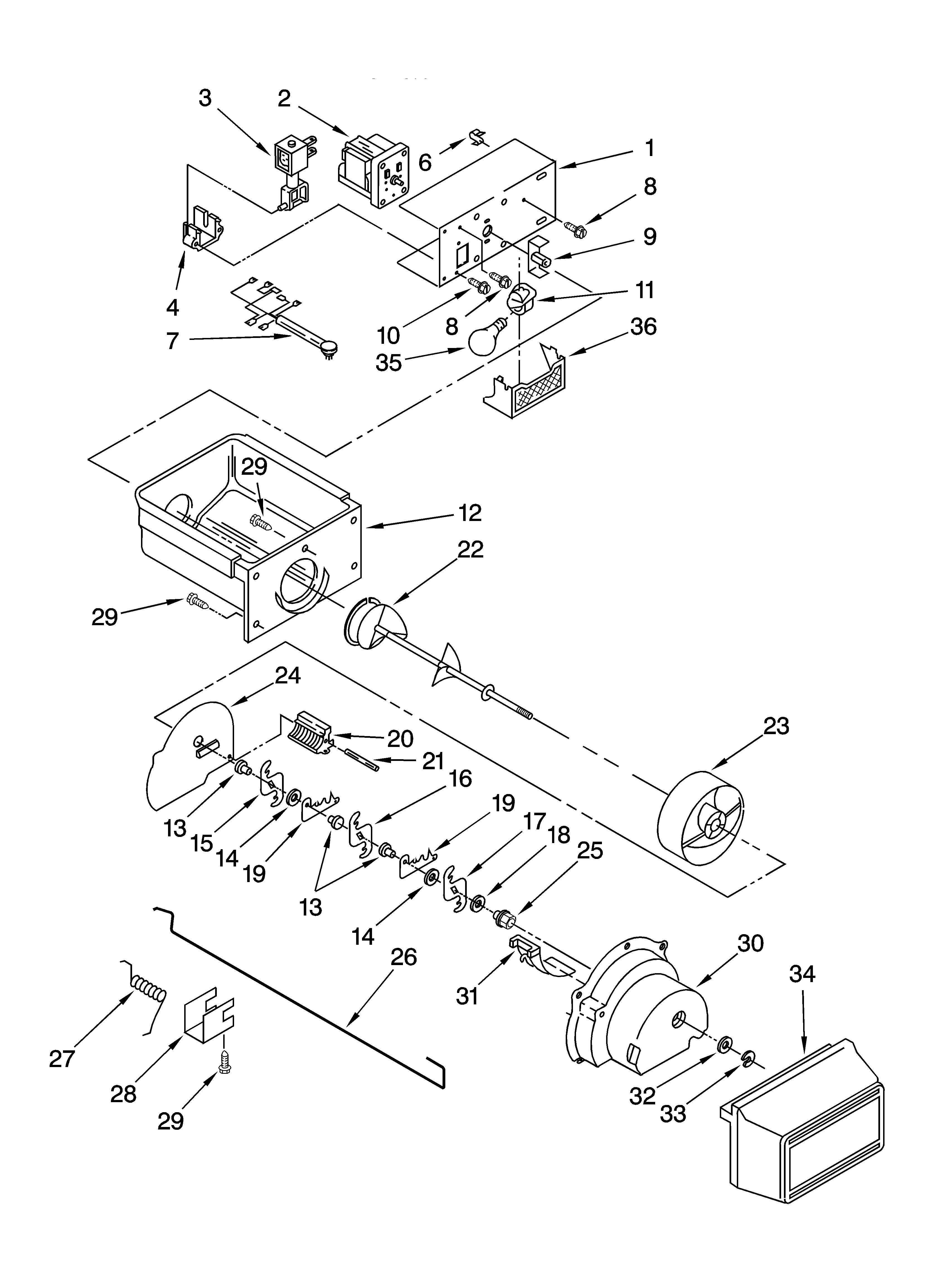 KitchenAid KSRD22FTST02 motor and ice container parts diagram
