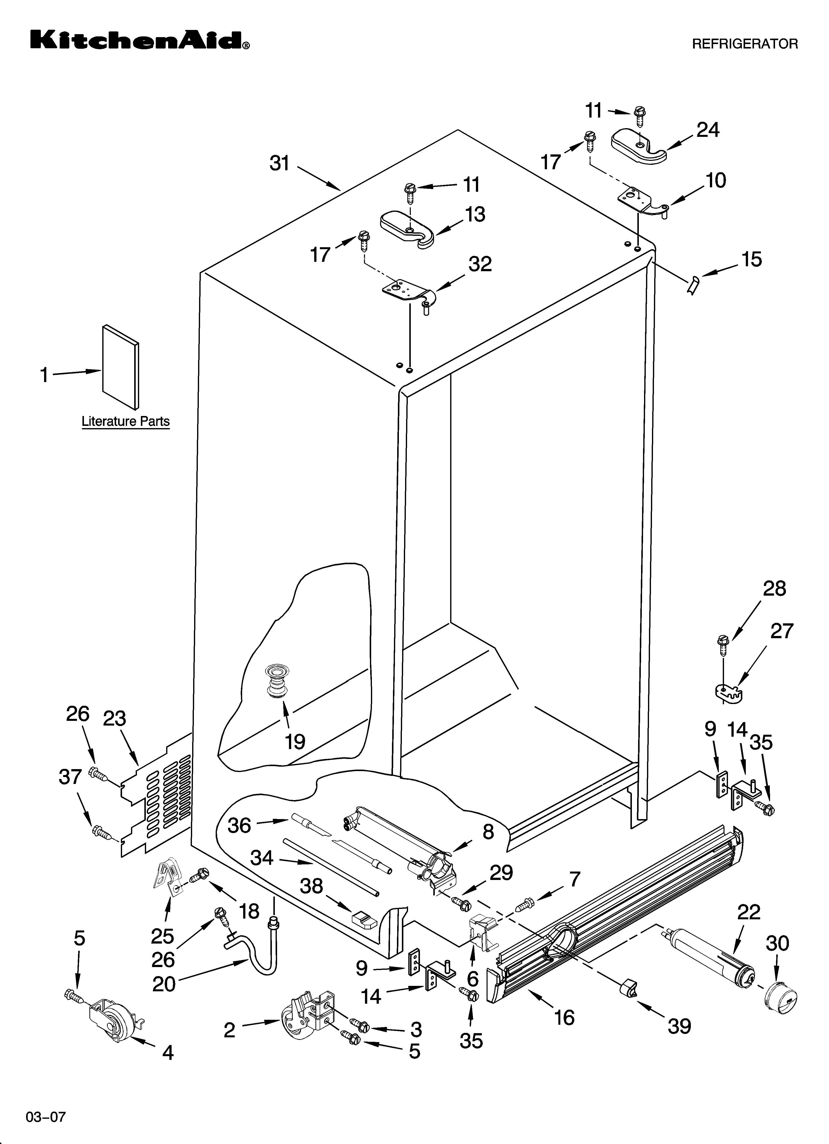 KitchenAid KSRP22FSMS02 cabinet parts diagram