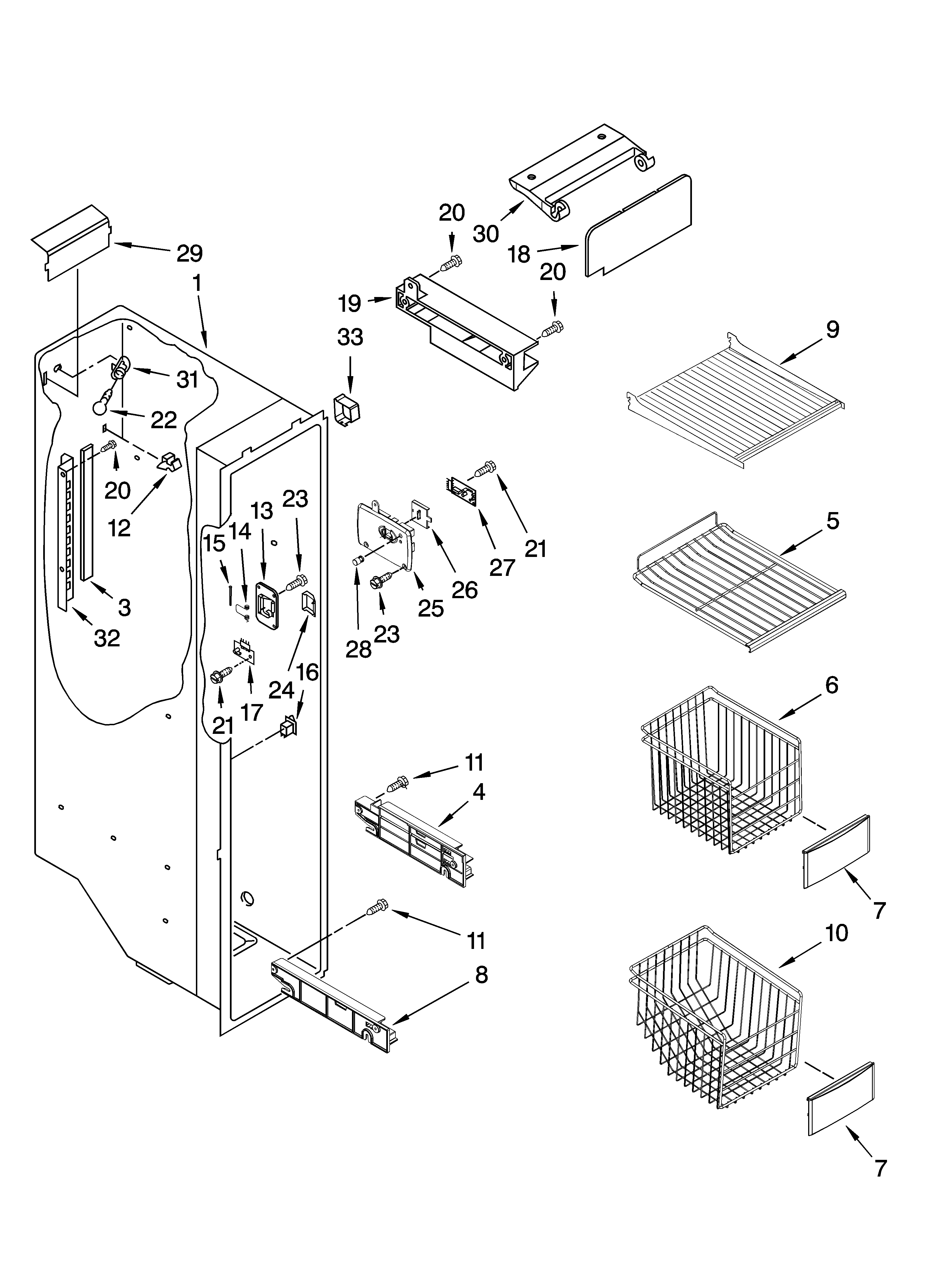 KitchenAid KSRP22FSMS02 freezer liner parts diagram