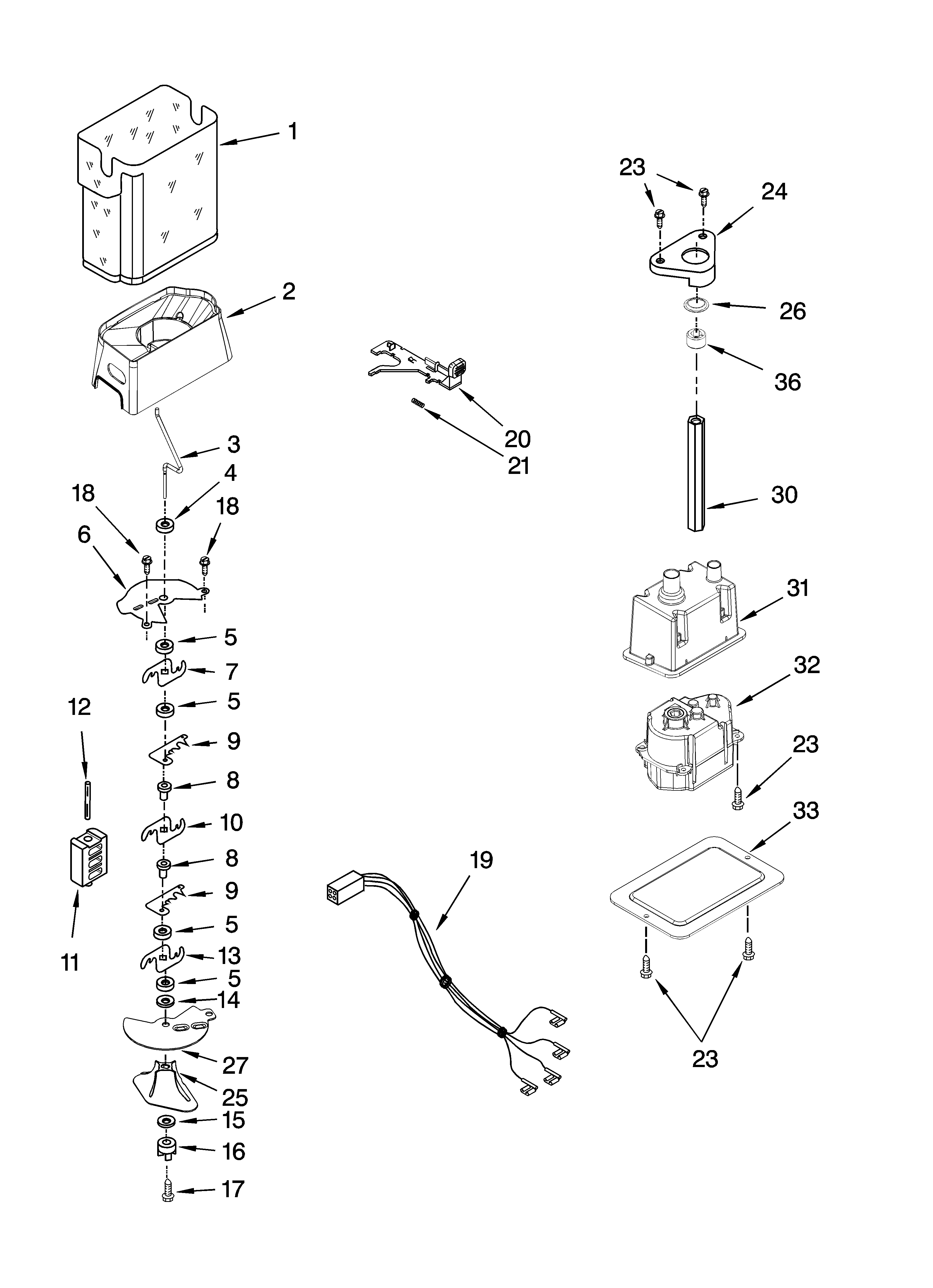 KitchenAid KSRP22FSMS02 motor and ice container parts diagram