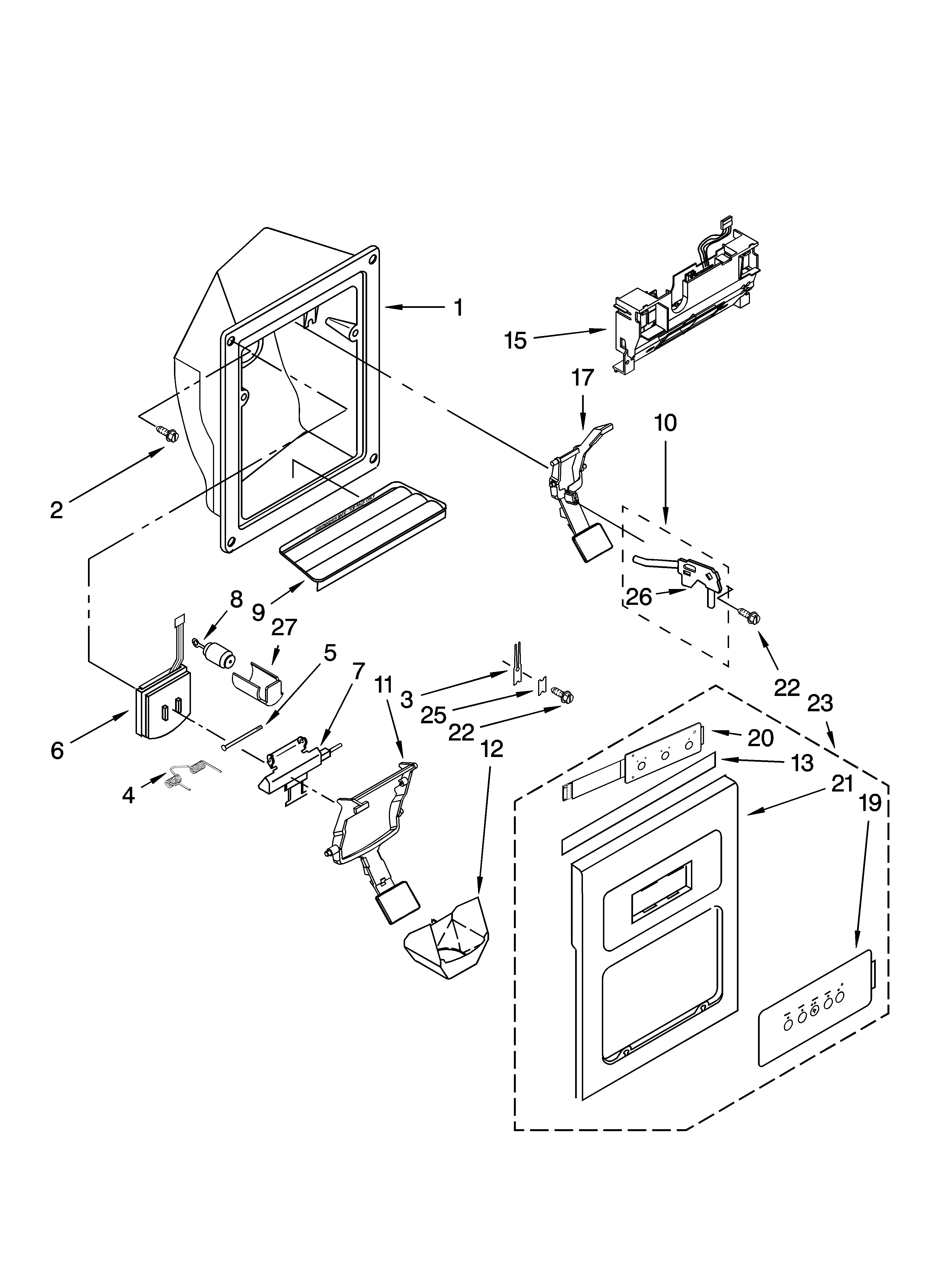 KitchenAid KSRP22FSMS02 dispenser front parts diagram